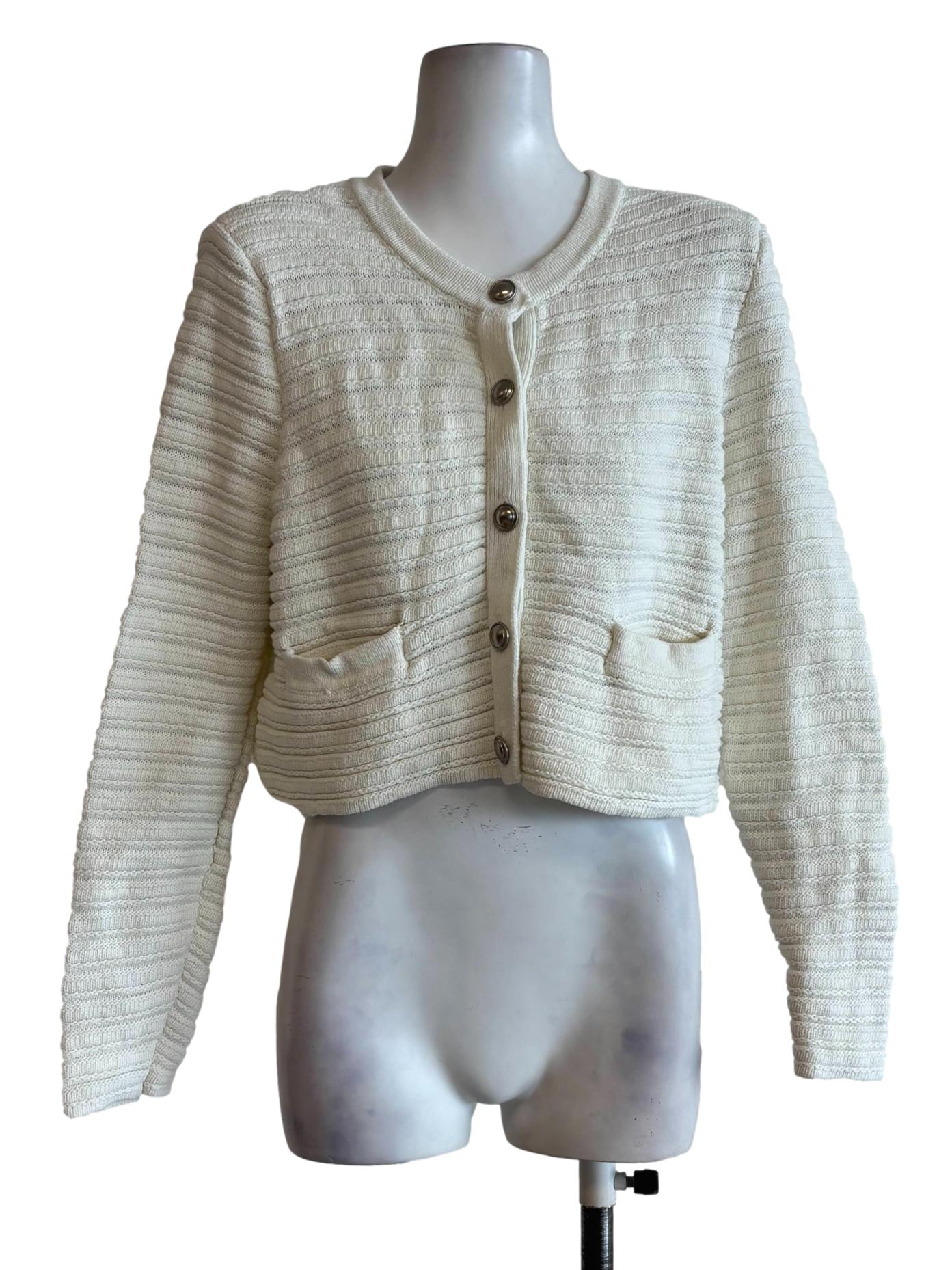 Ivory White Knit Silver Button Cardigan