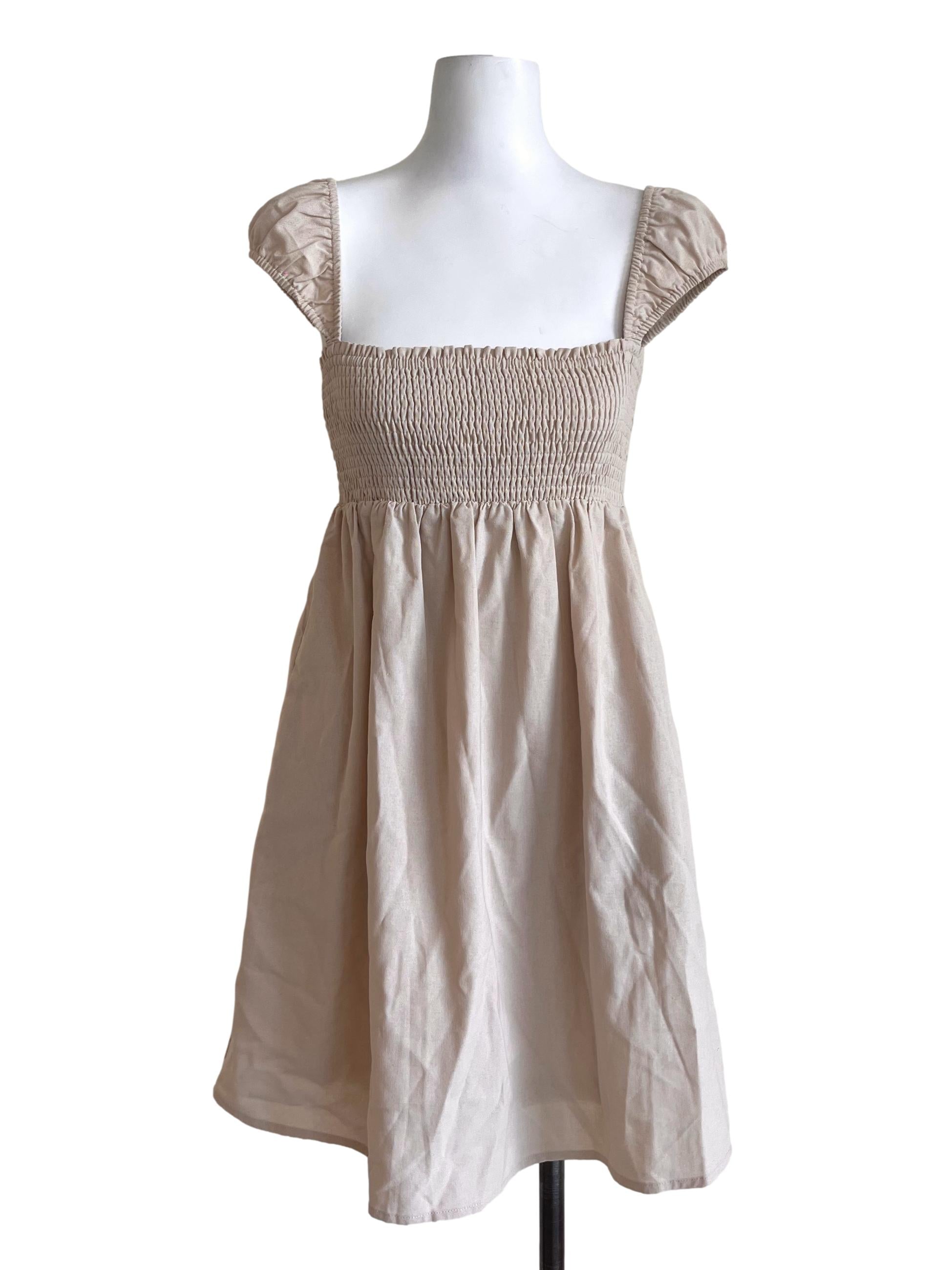 Flaxen Beige Empire Dress