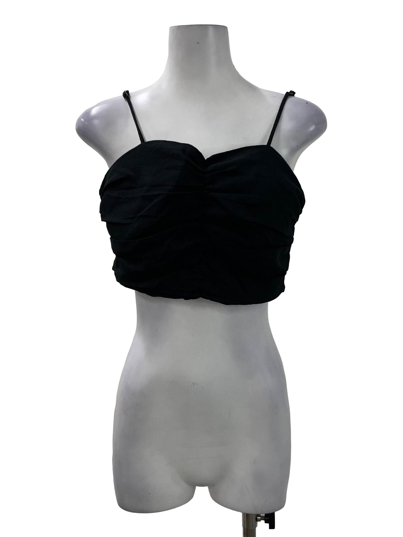 Black Ruched Sweetheart Crop Top