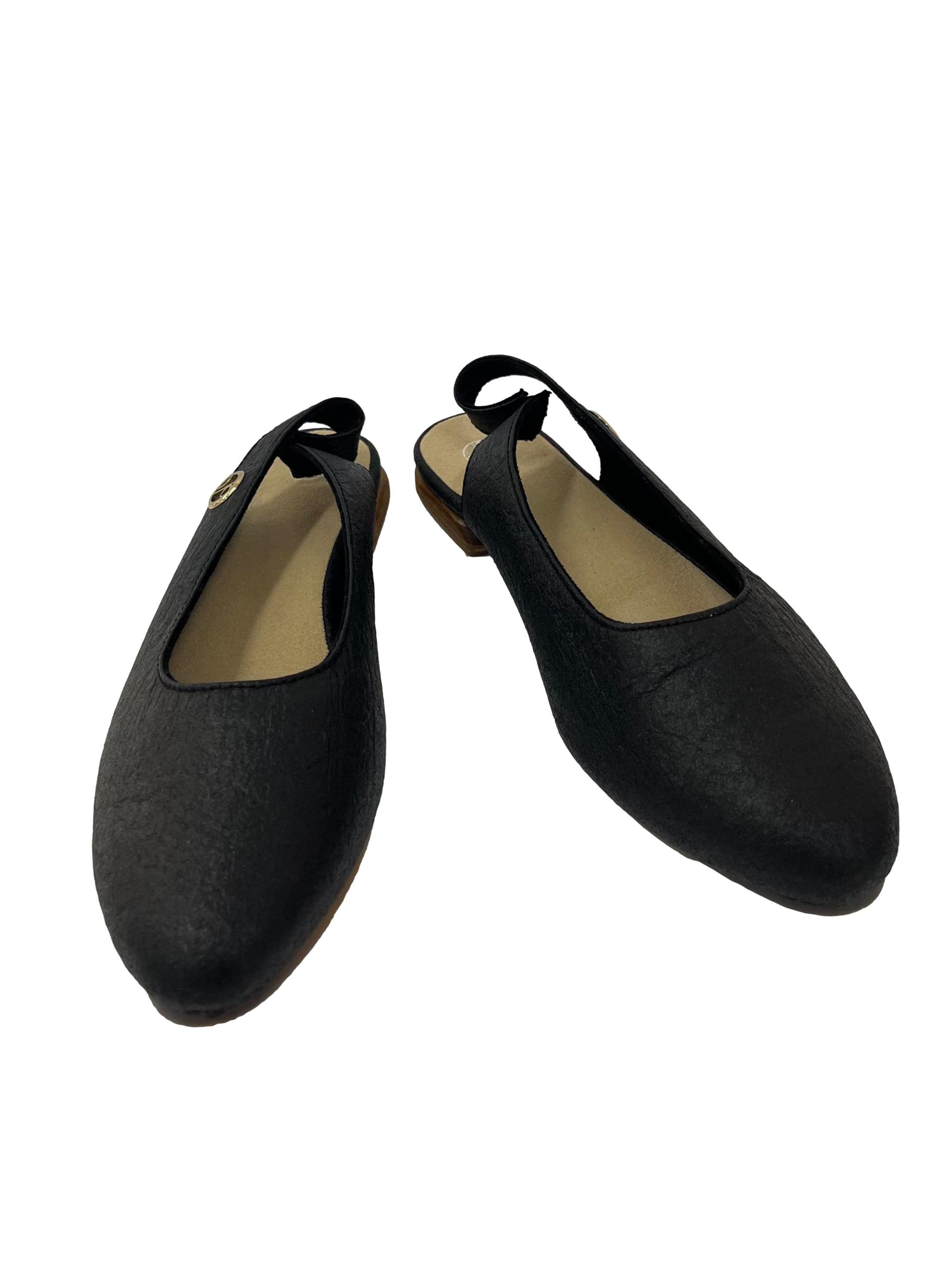 Charcoal Black Cannes Slingback Flat