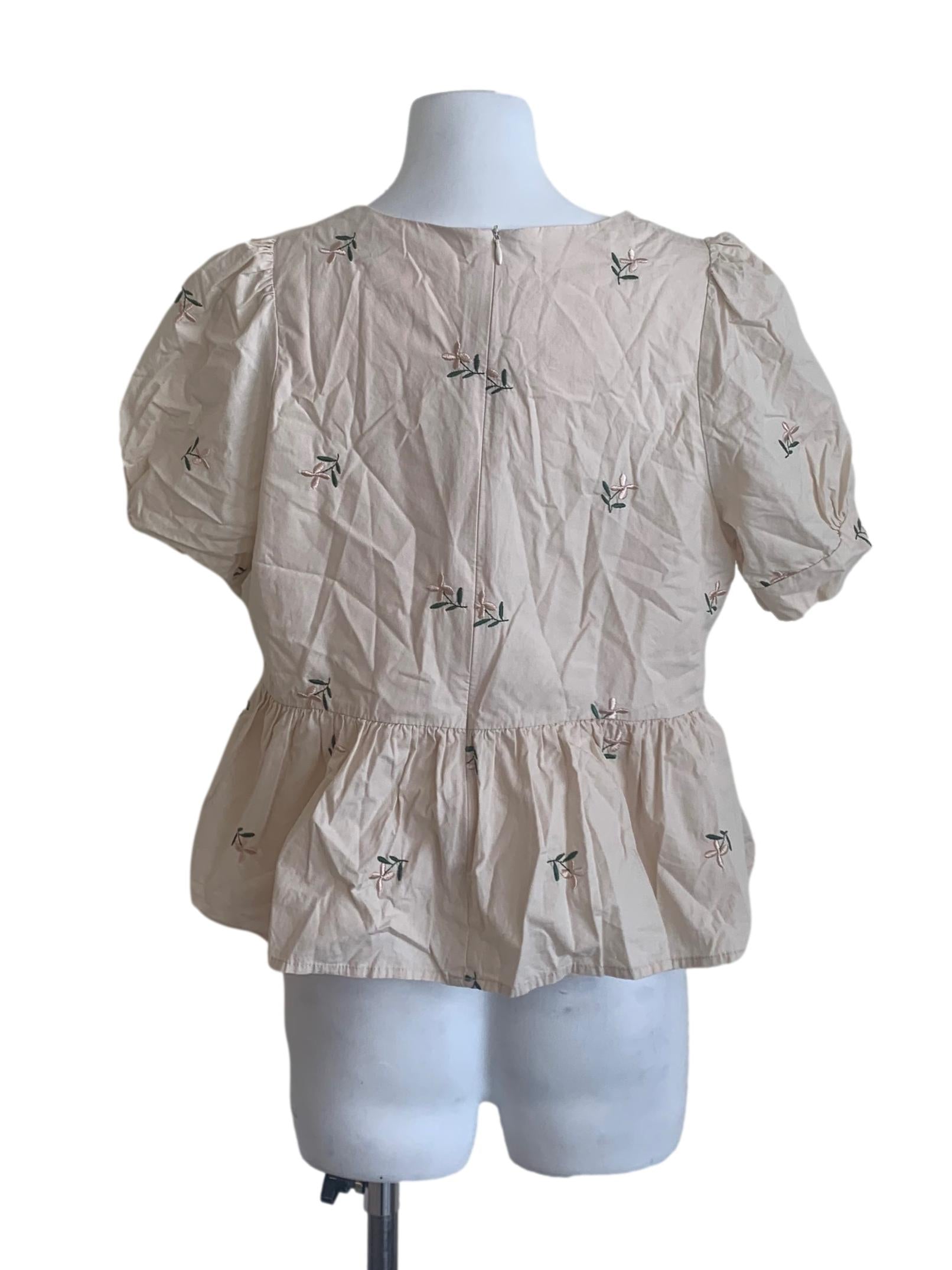 Shortbread Beige Flower Pattern Peplum Top