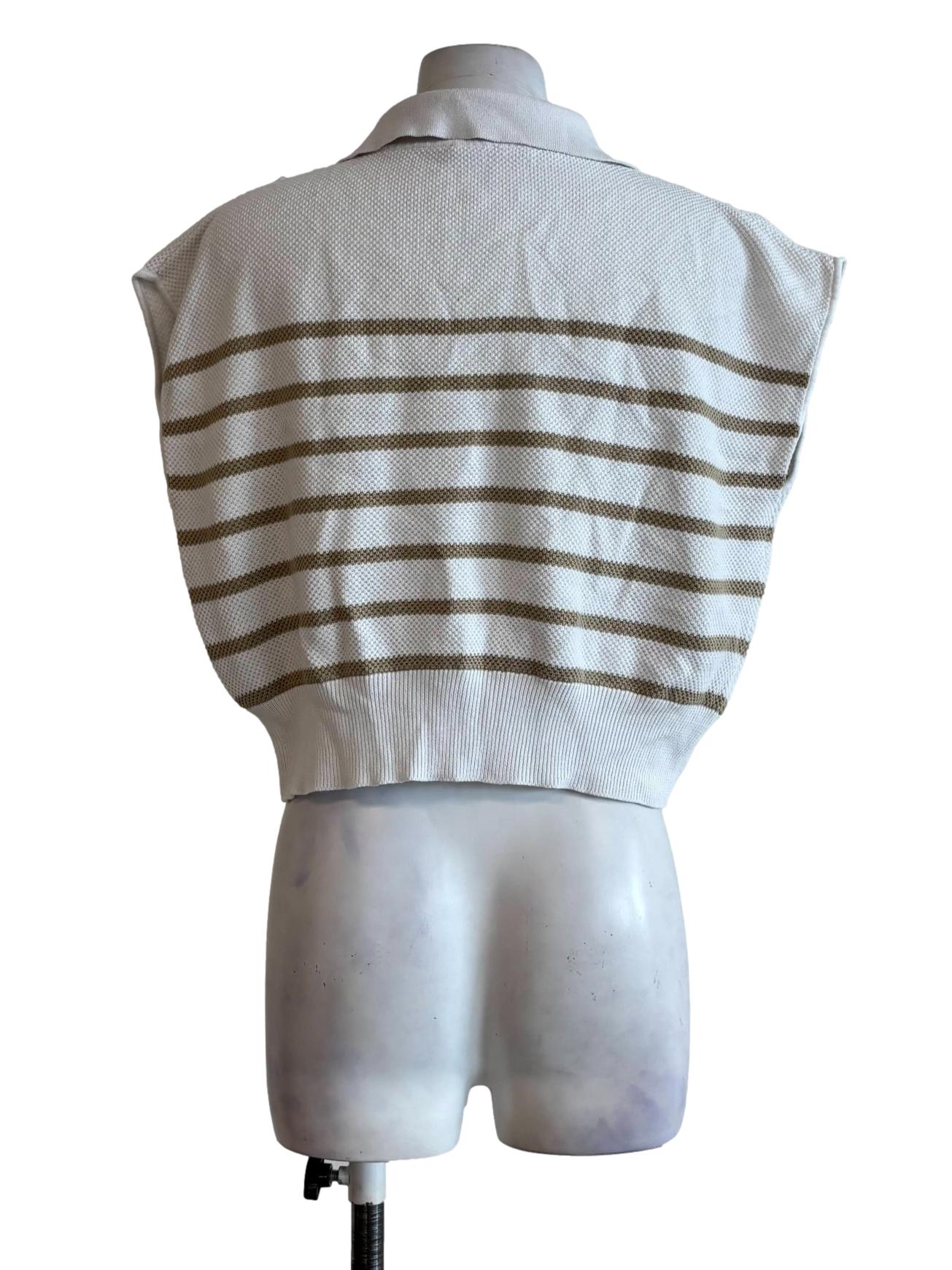 Powder White Tan Stripe Sleeveless Knit Top