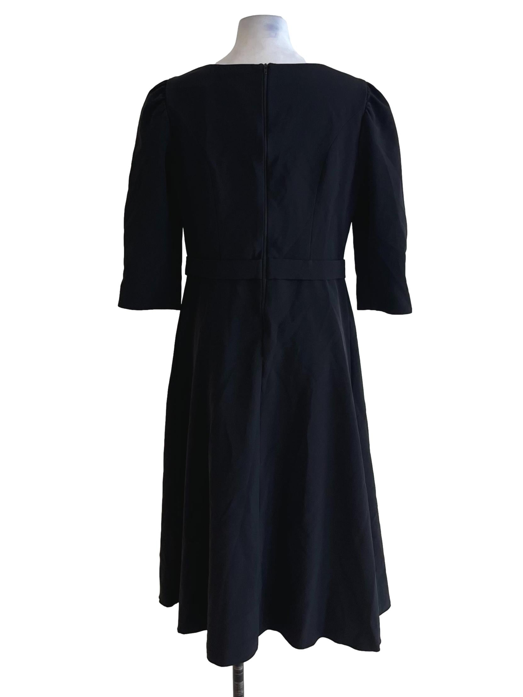 Black Quarter Sleeve Belted Dress