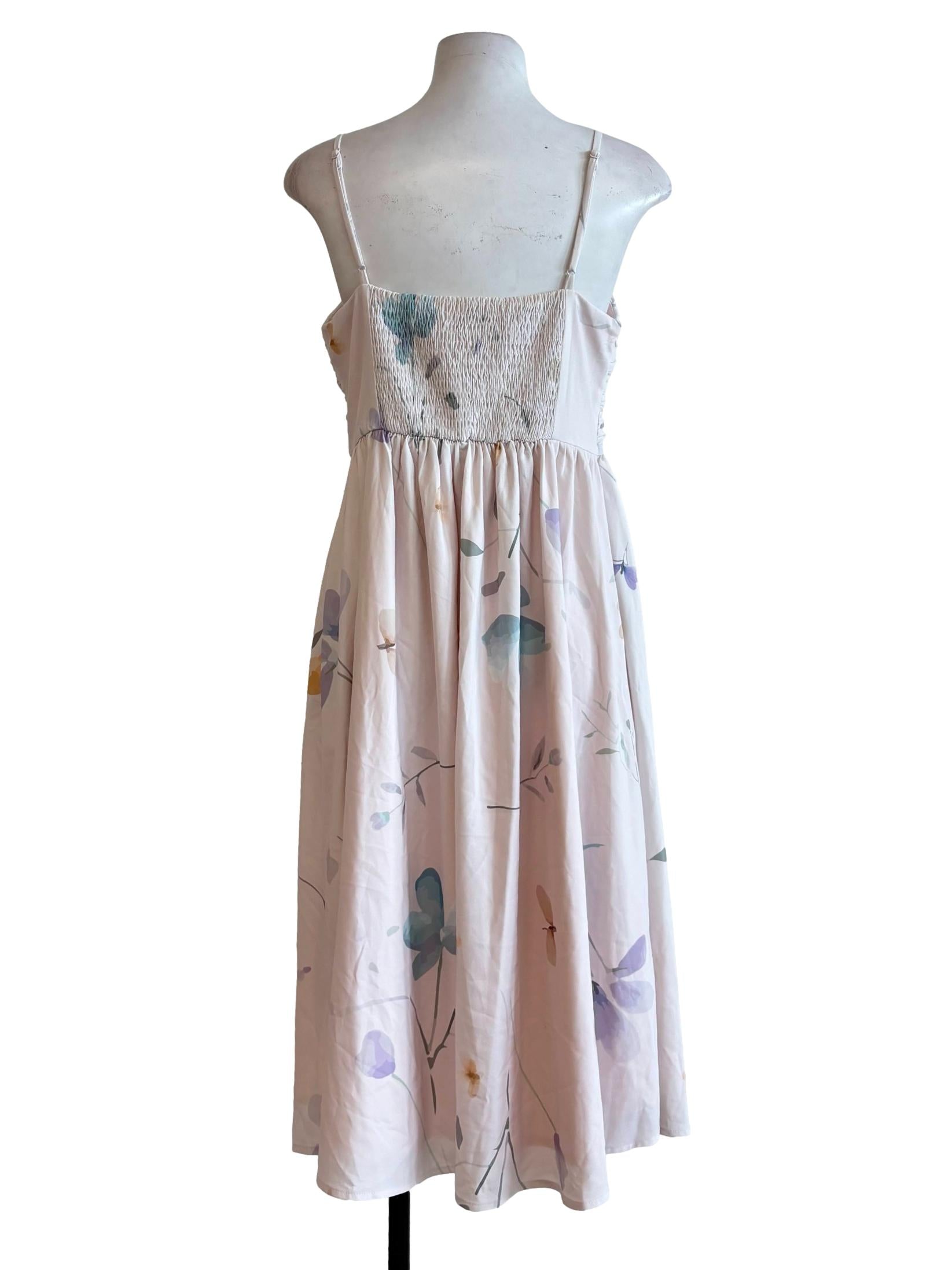 Baby Pink Patterned Fitted Bodice Dress
