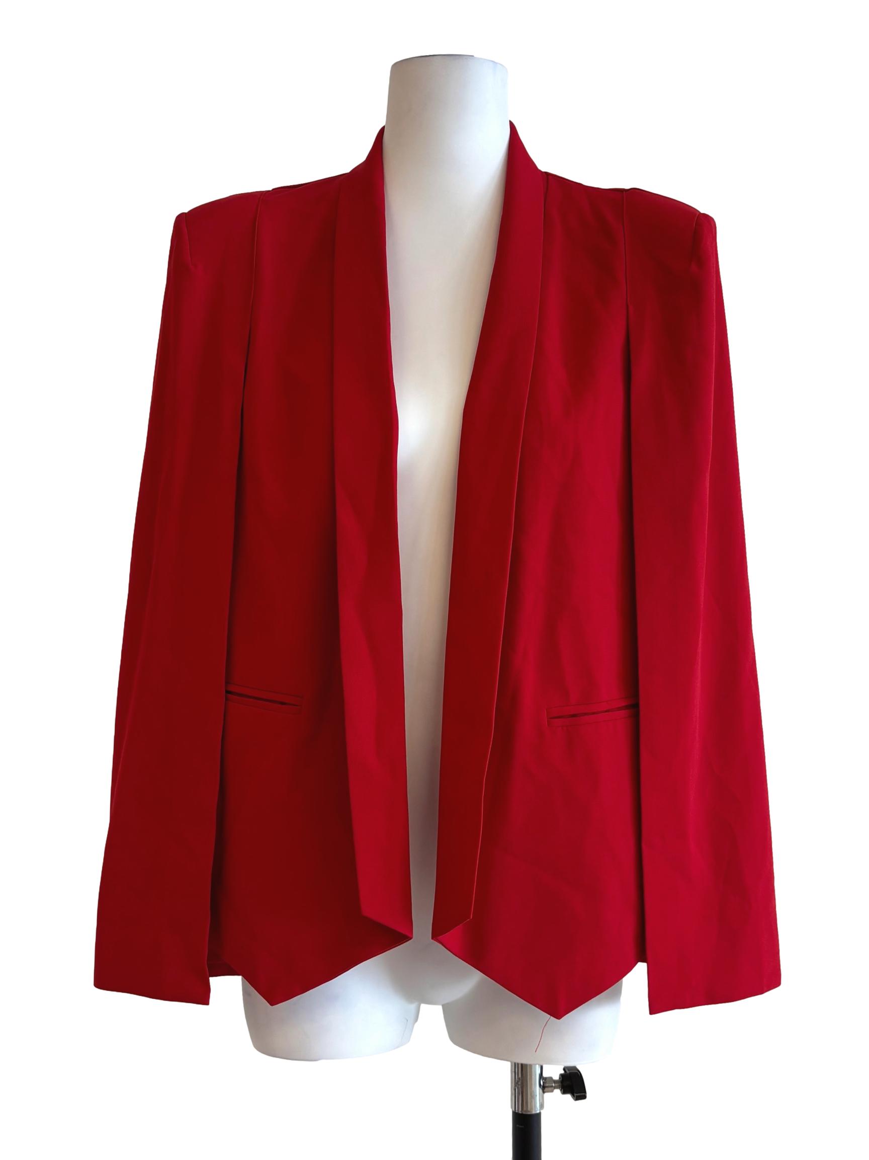 Fire Red Buttonless Cape Blazer LB