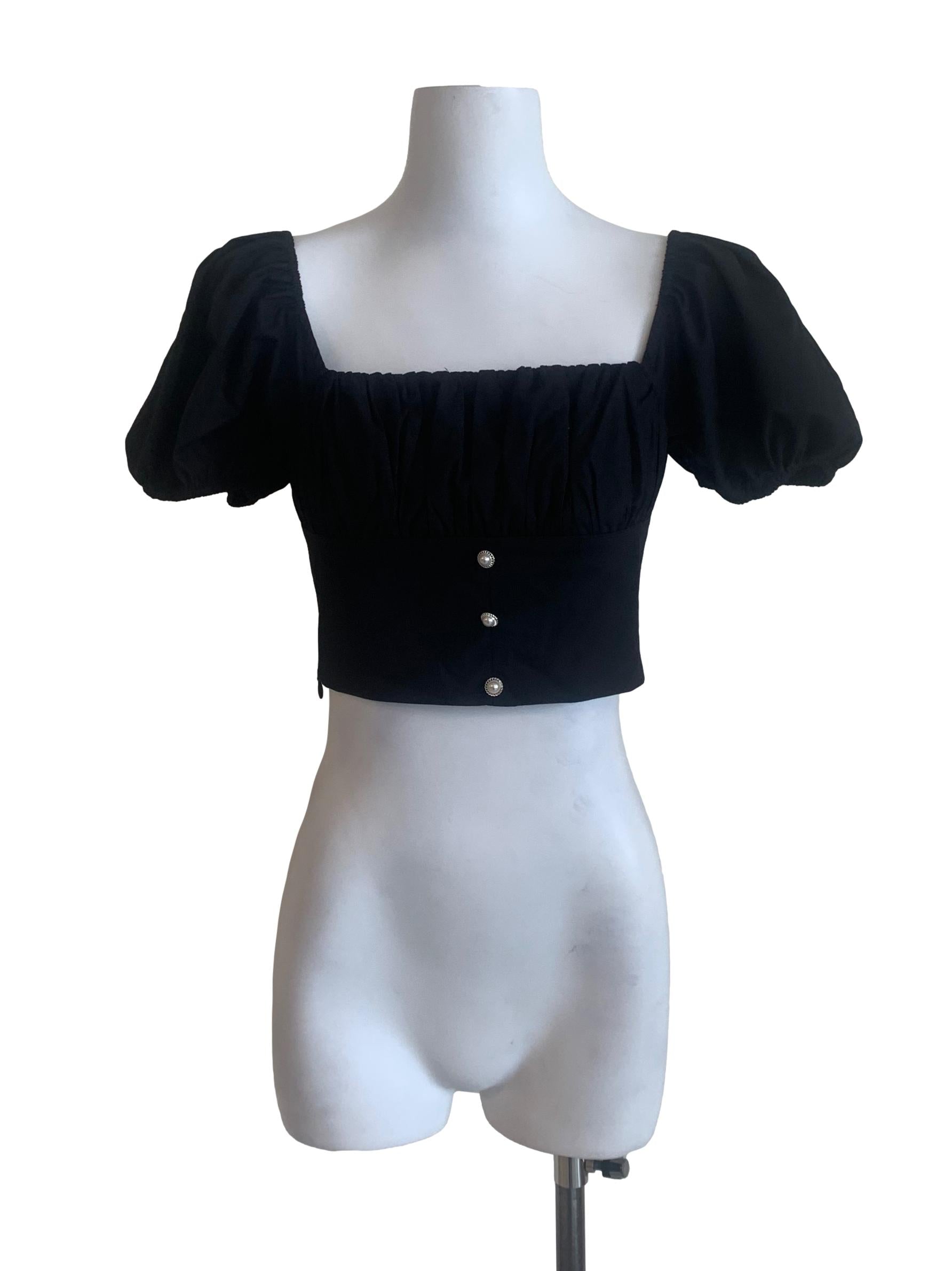 Jade Black Puffed Sleeves Top
