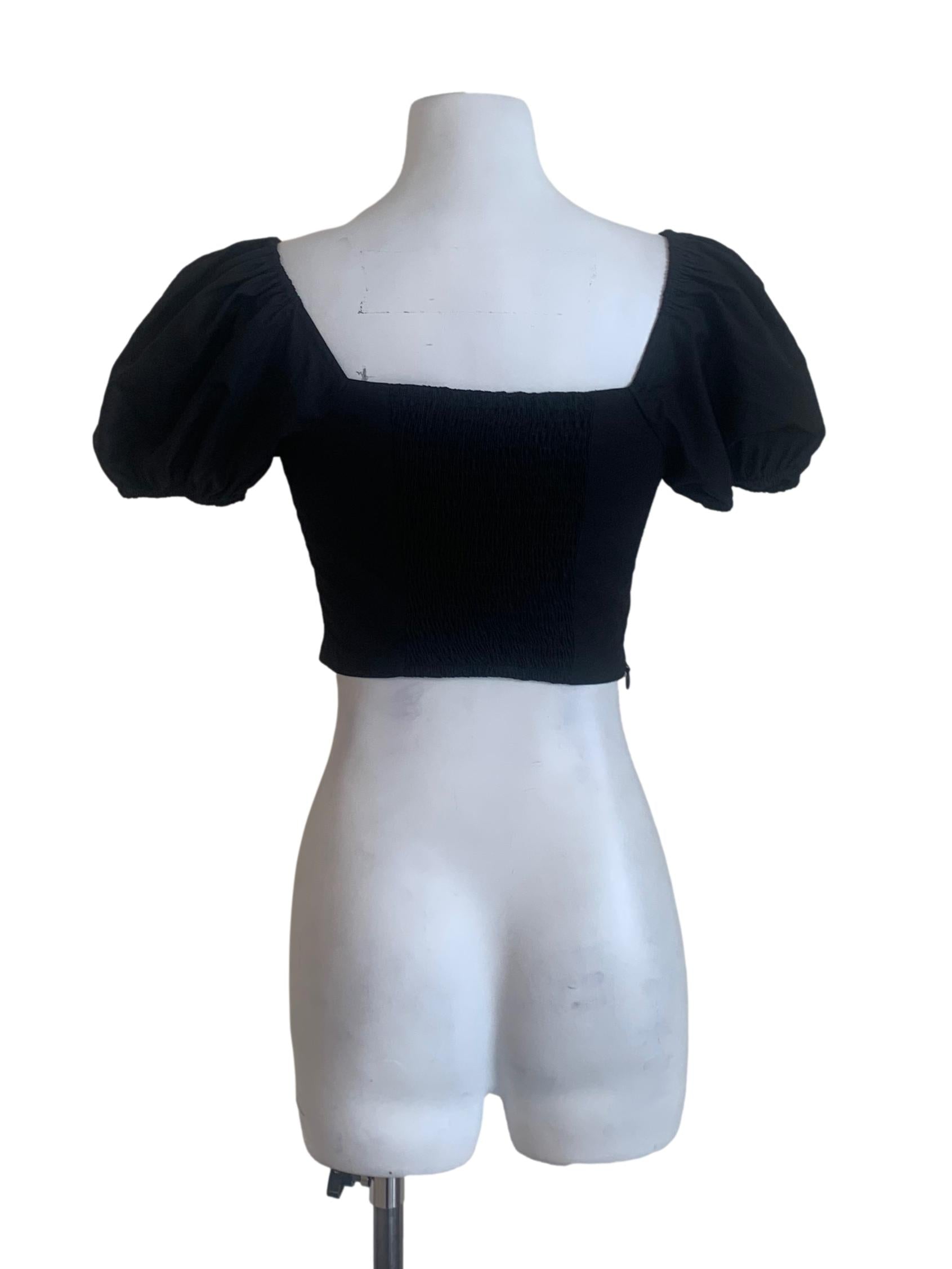 Jade Black Puffed Sleeves Top