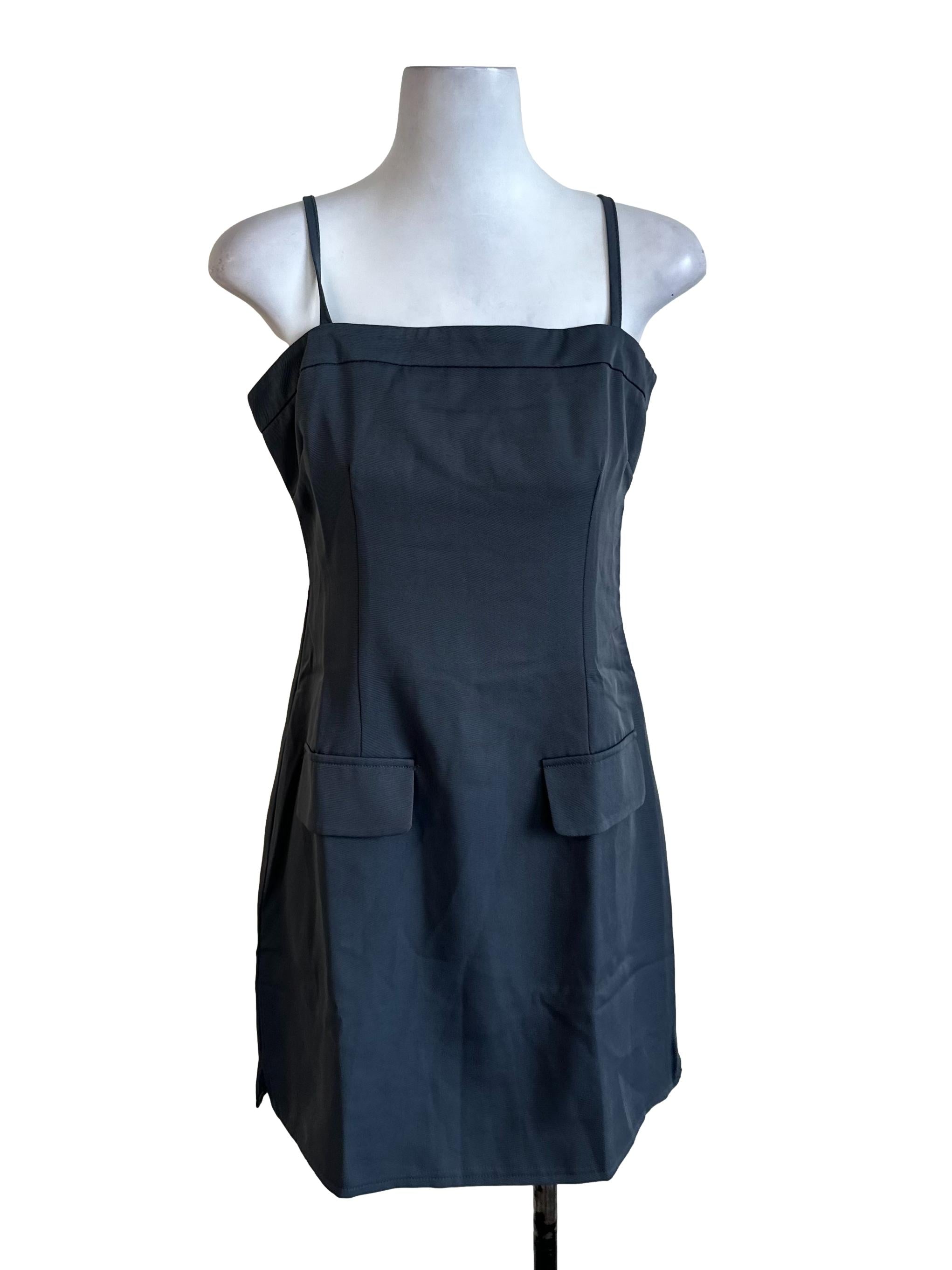 Dark Grey Square Neck Dress