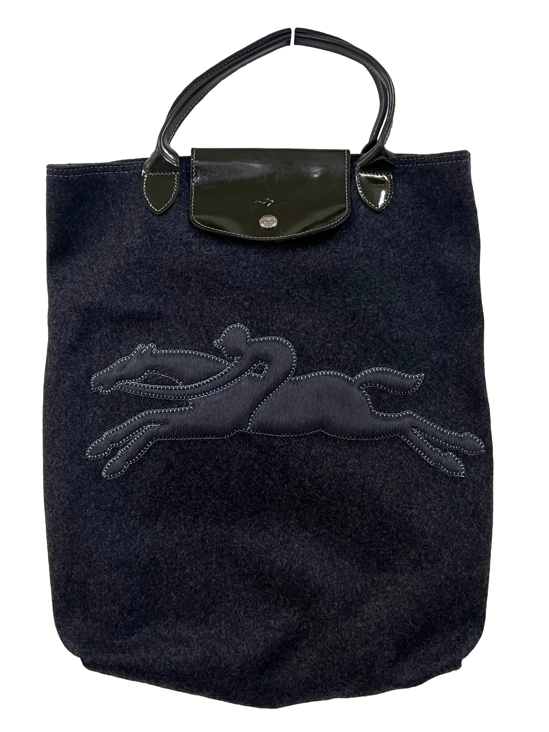 Grey Wool Le Pliage Logo Tote Bag