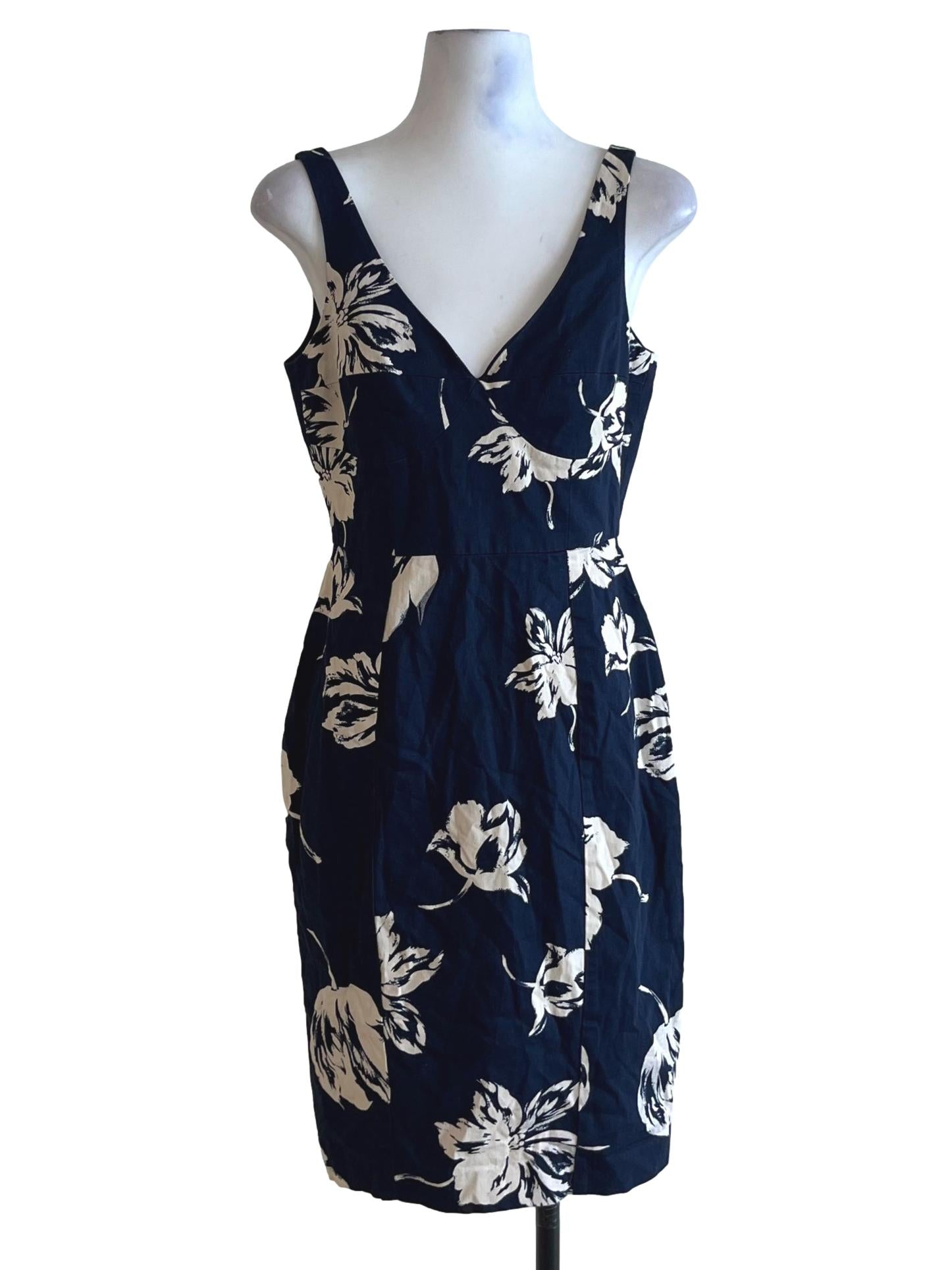 Navy Blue Floral A-Line Dress