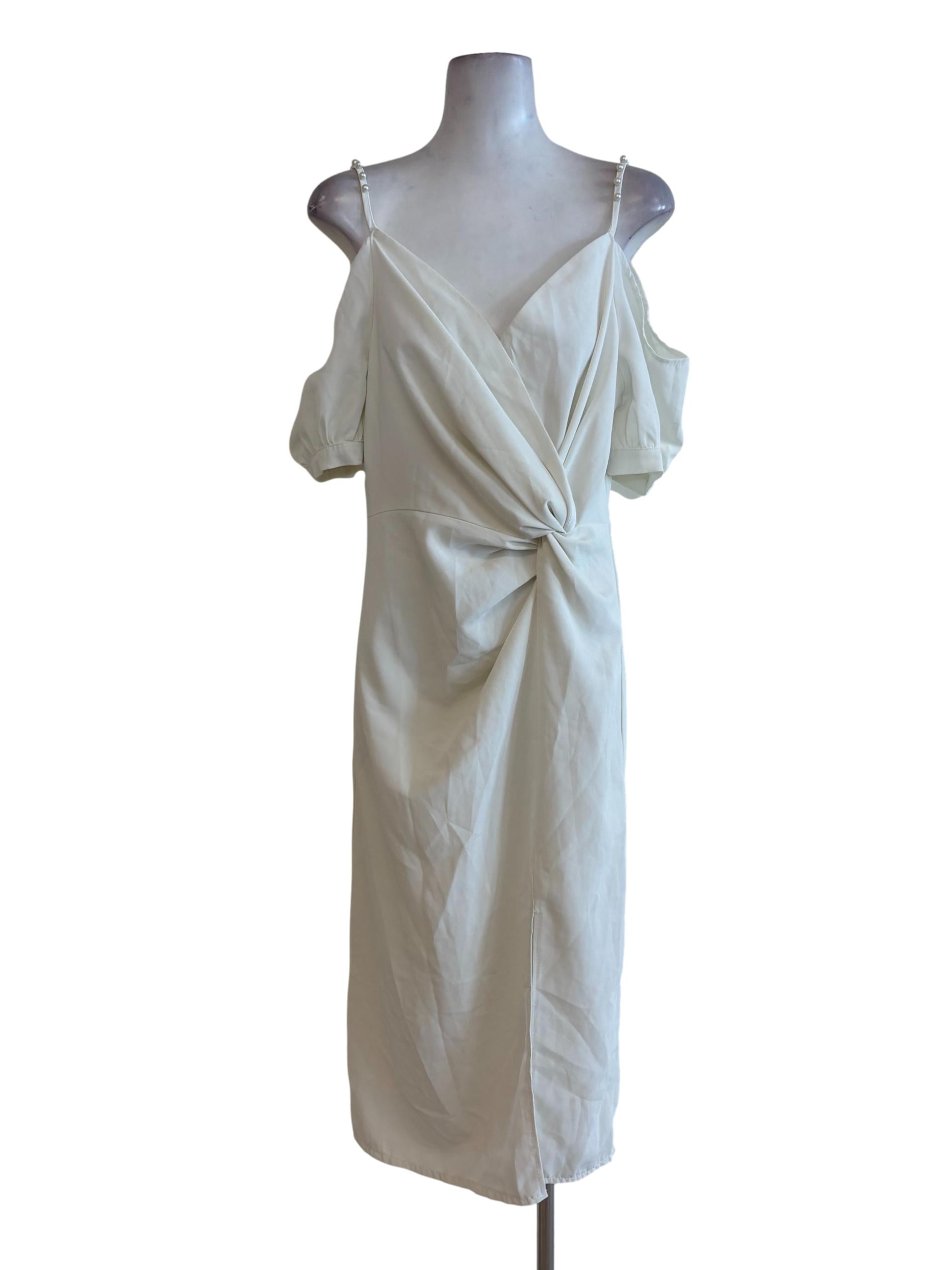 White Pearl Straps Knot Dress