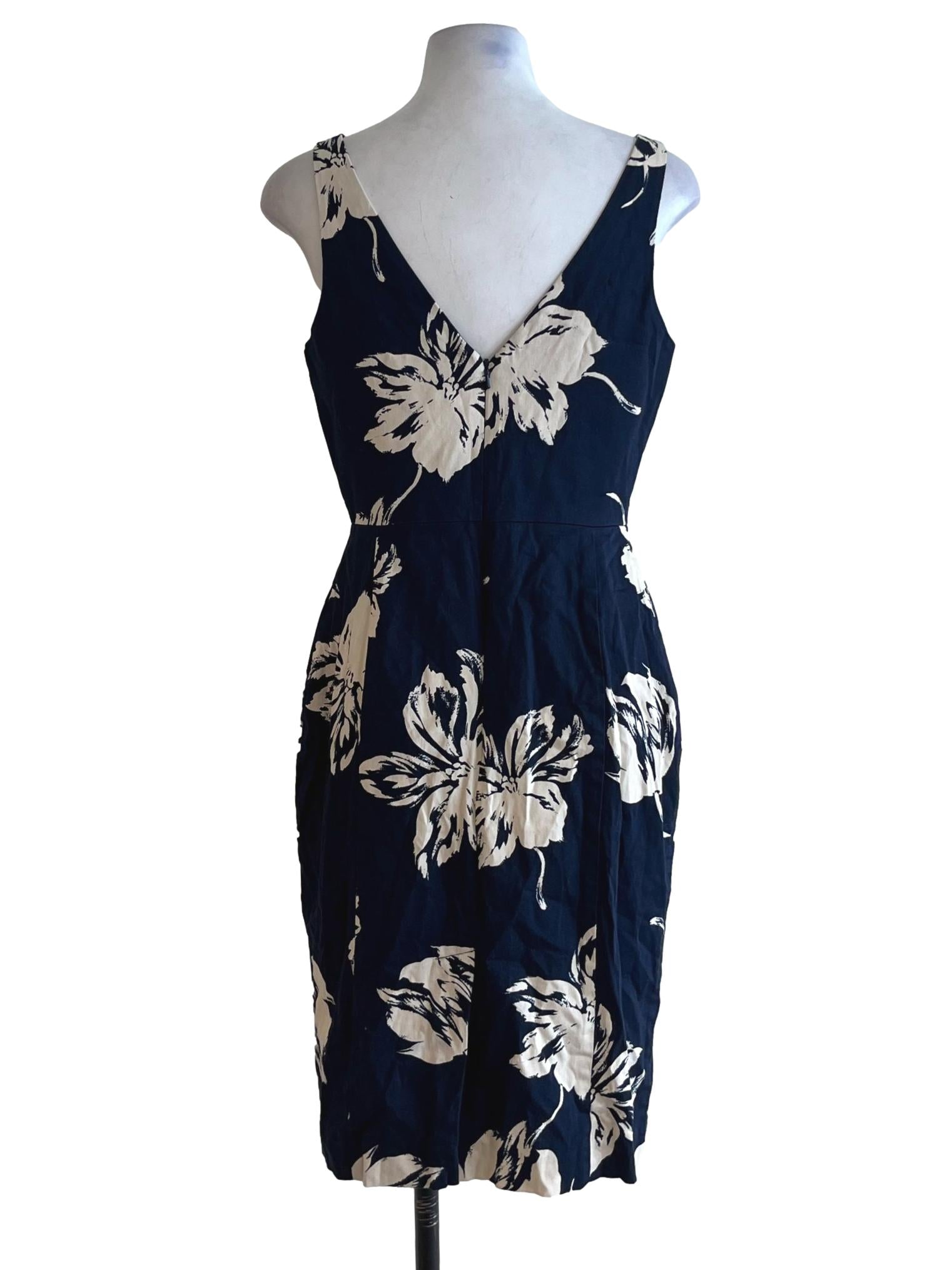 Navy Blue Floral A-Line Dress
