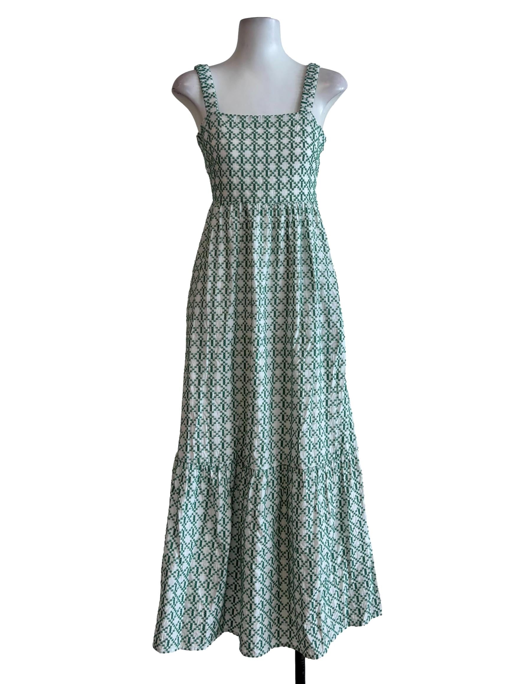 Green Patterned Sleeveless Cotton Dress