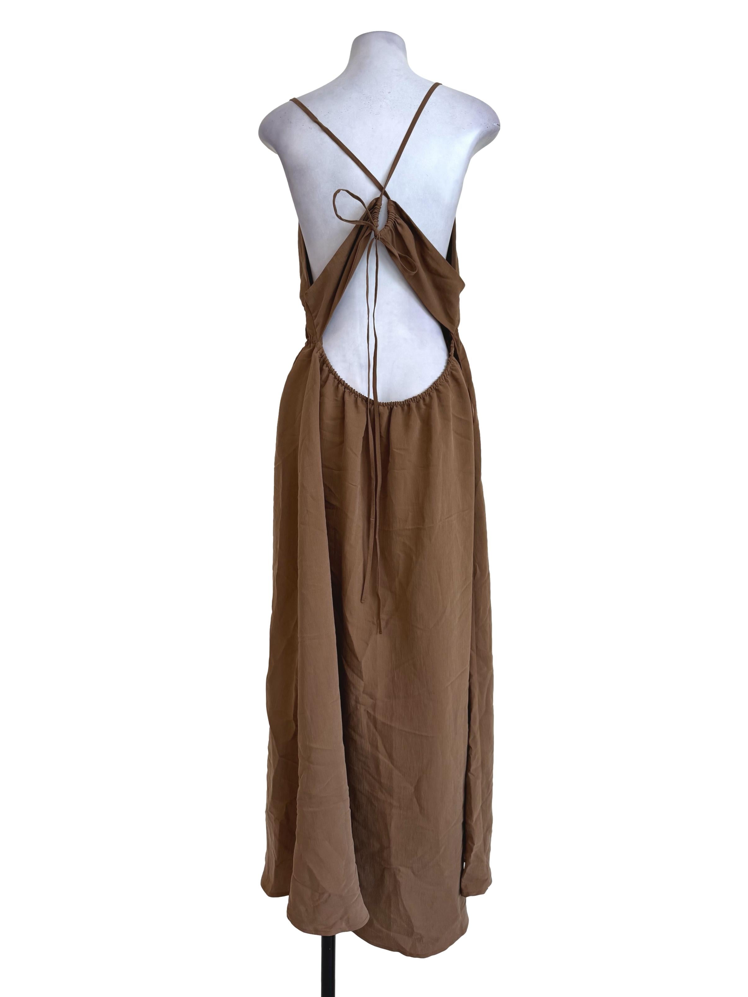 Caramel Brown V Neck Dress
