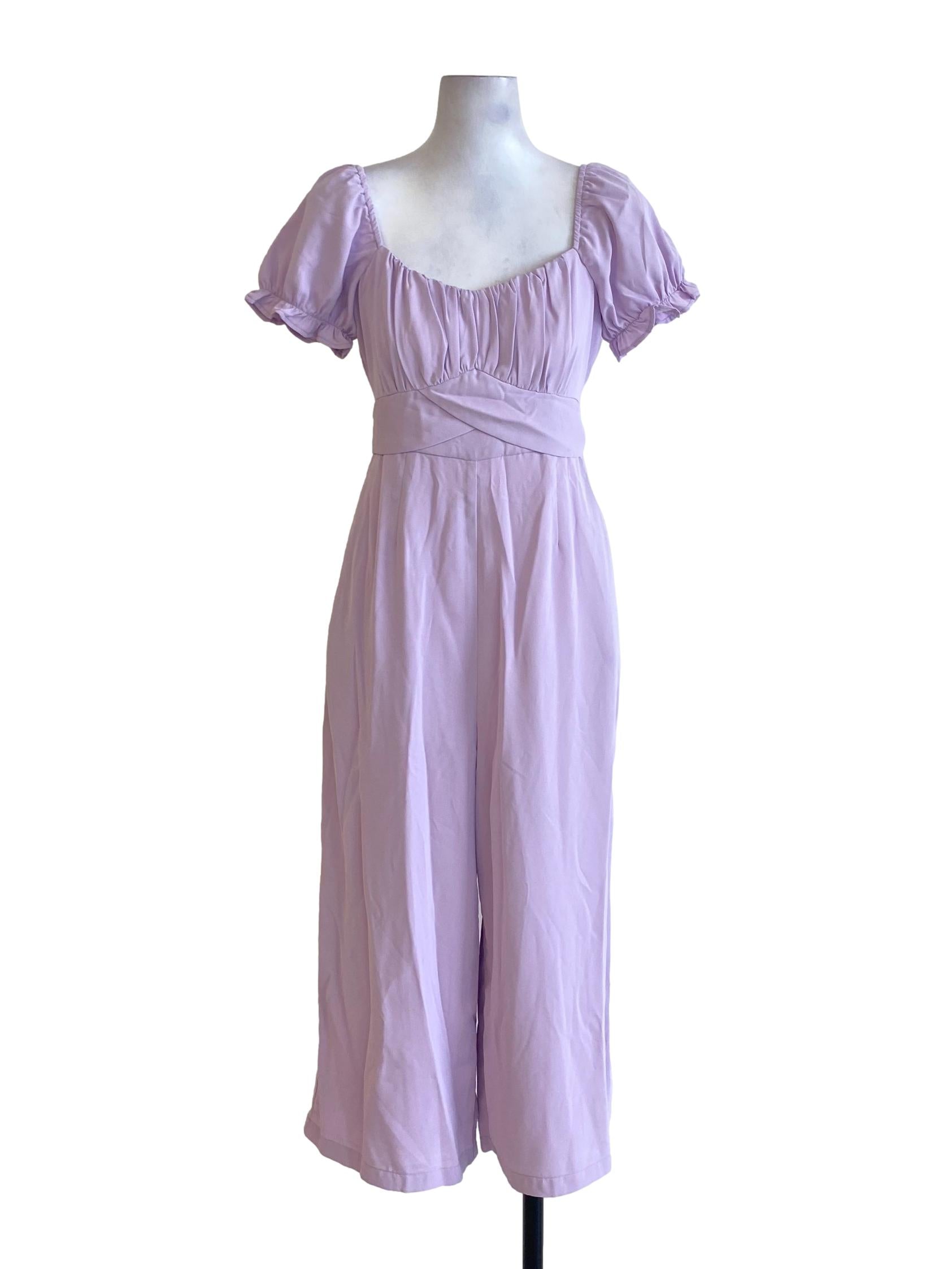 Lilac Purple Peasant Square Neck Sweetheart Jumpsuit