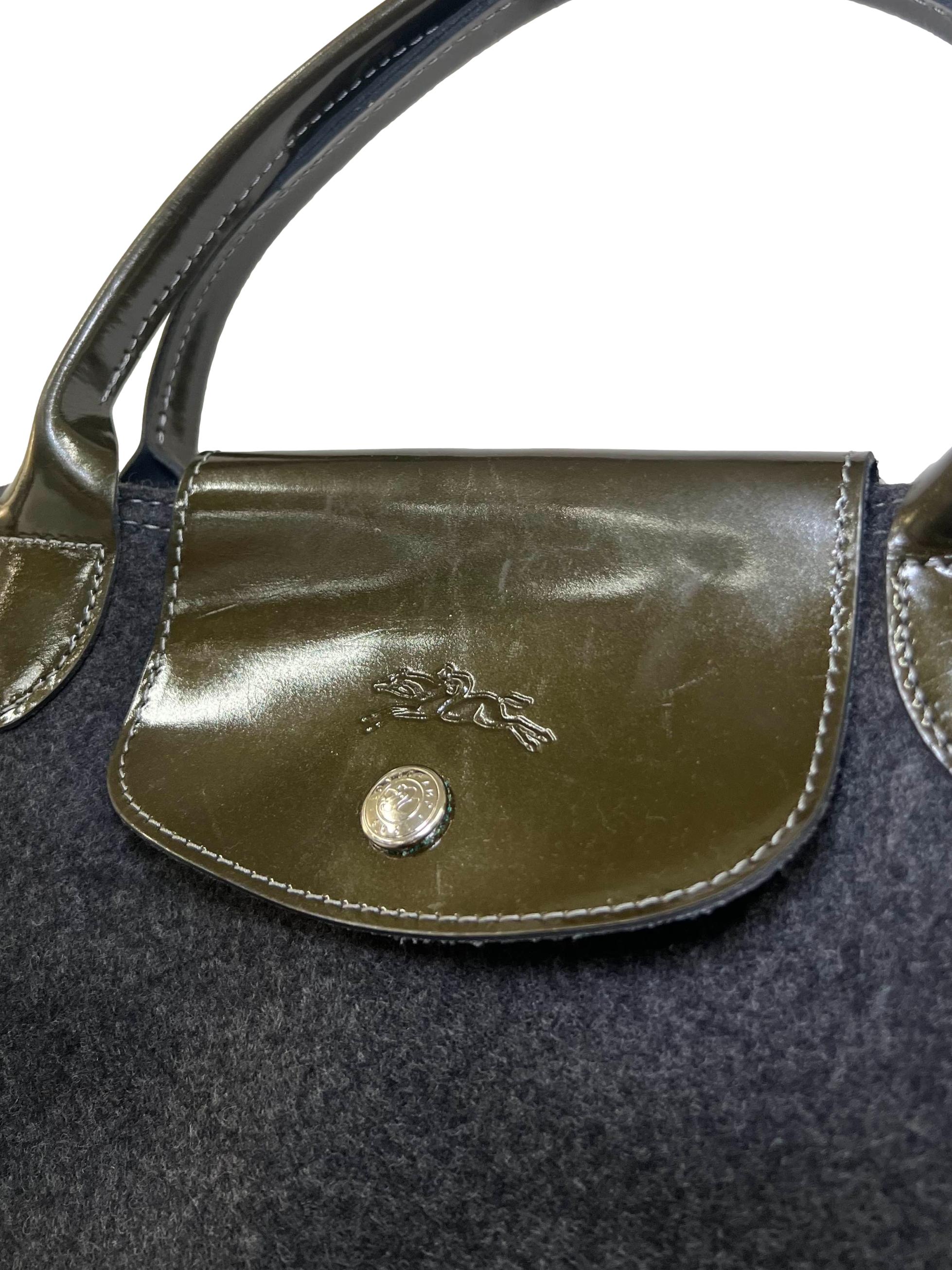 Grey Wool Le Pliage Logo Tote Bag