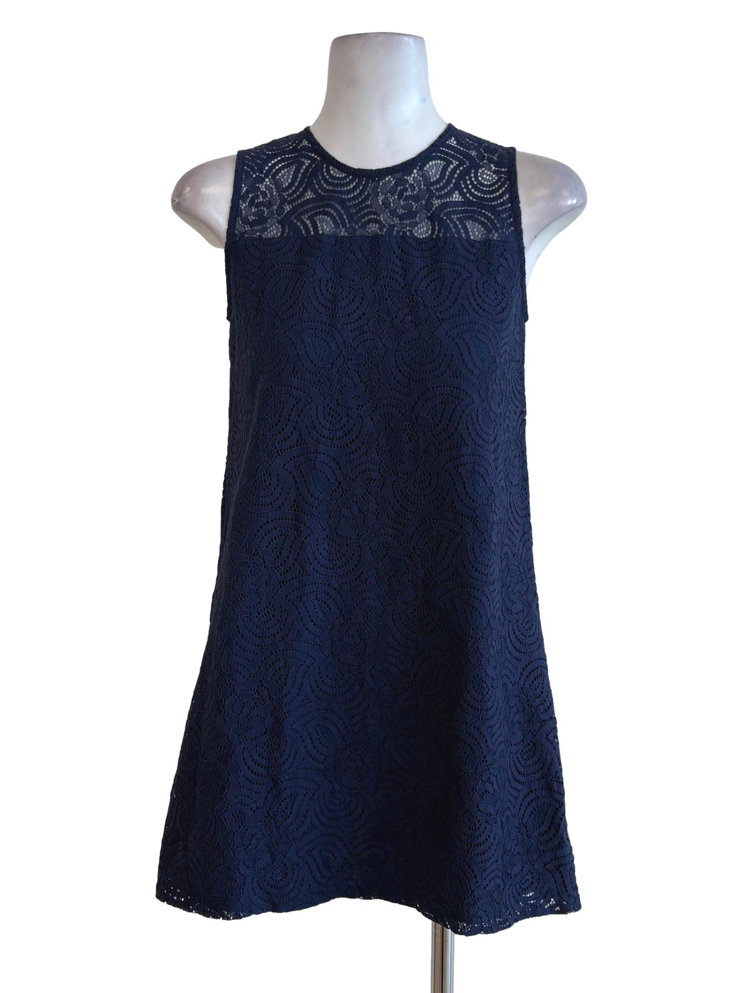 Navy Blue Floral Lace Dress