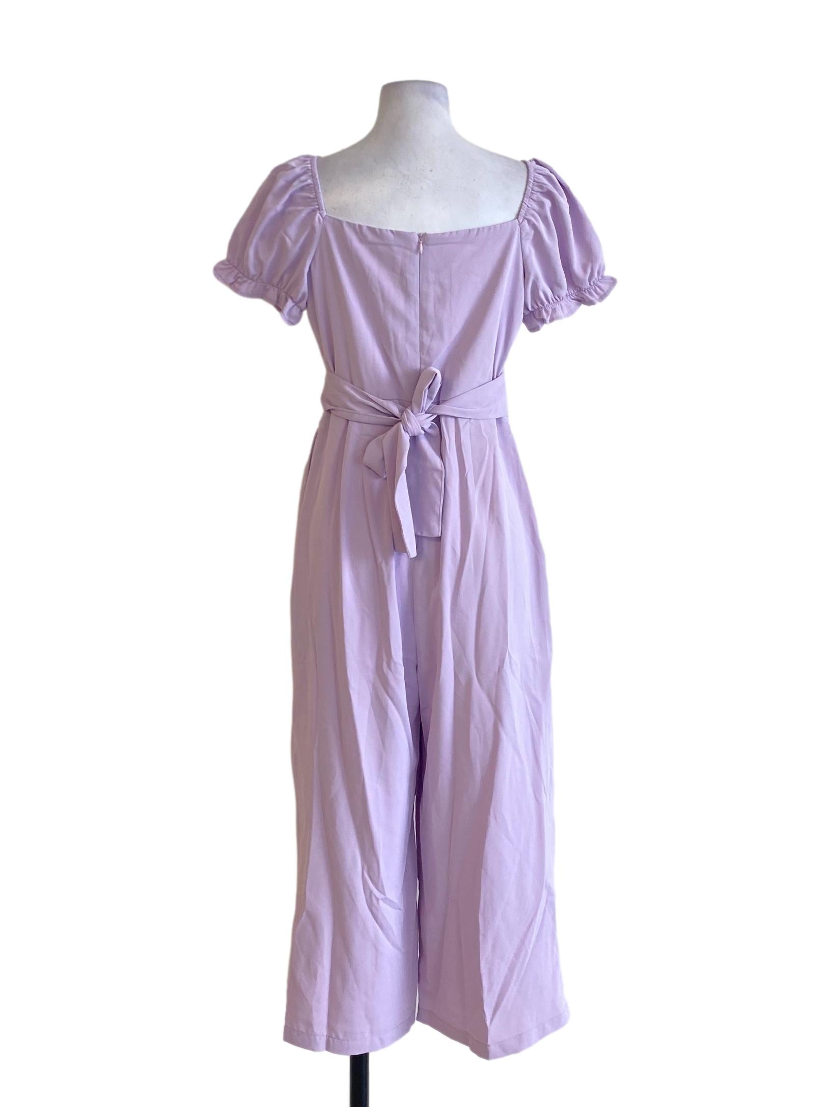 Lilac Purple Peasant Square Neck Sweetheart Jumpsuit