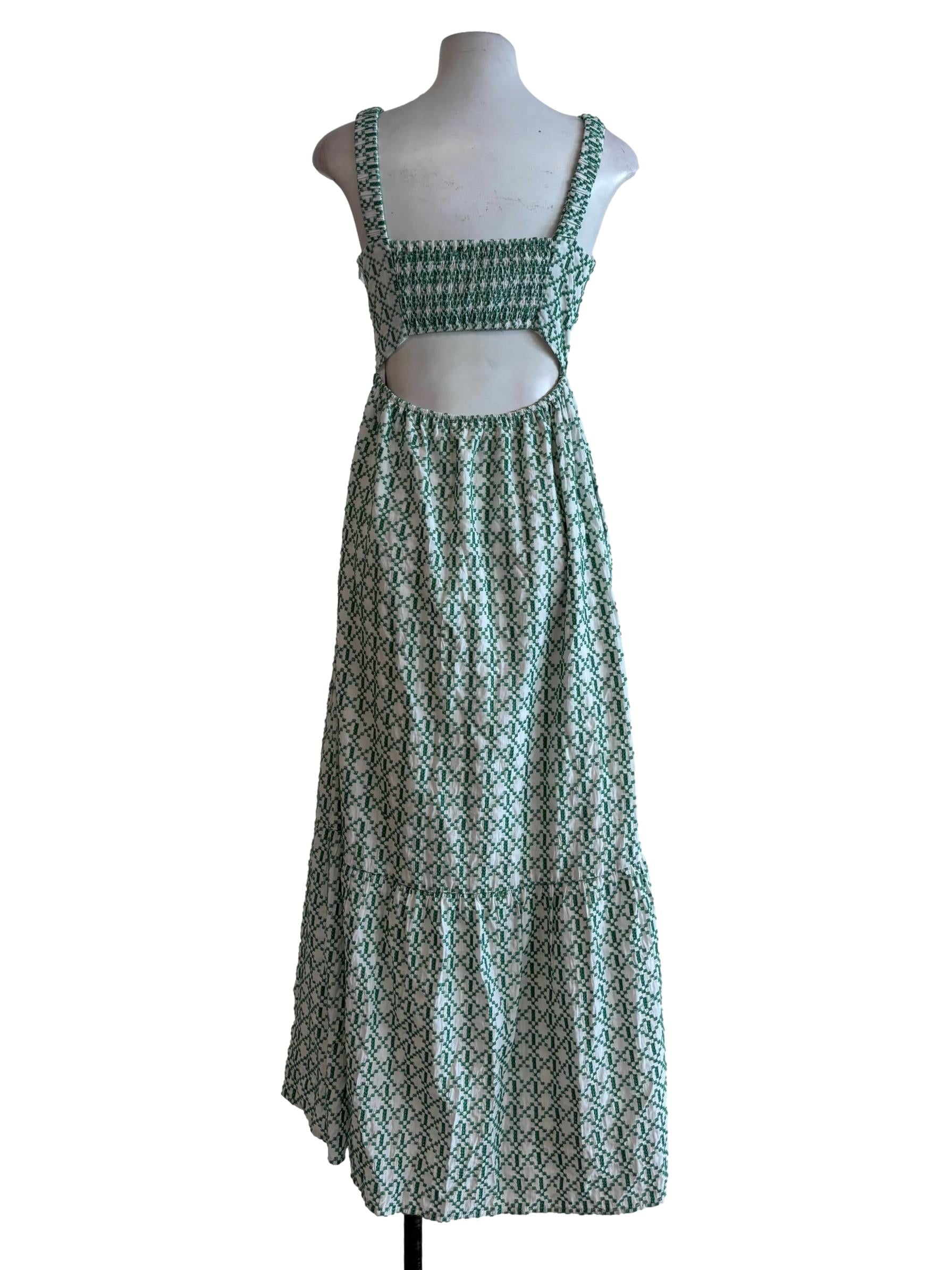 Green Patterned Sleeveless Cotton Dress