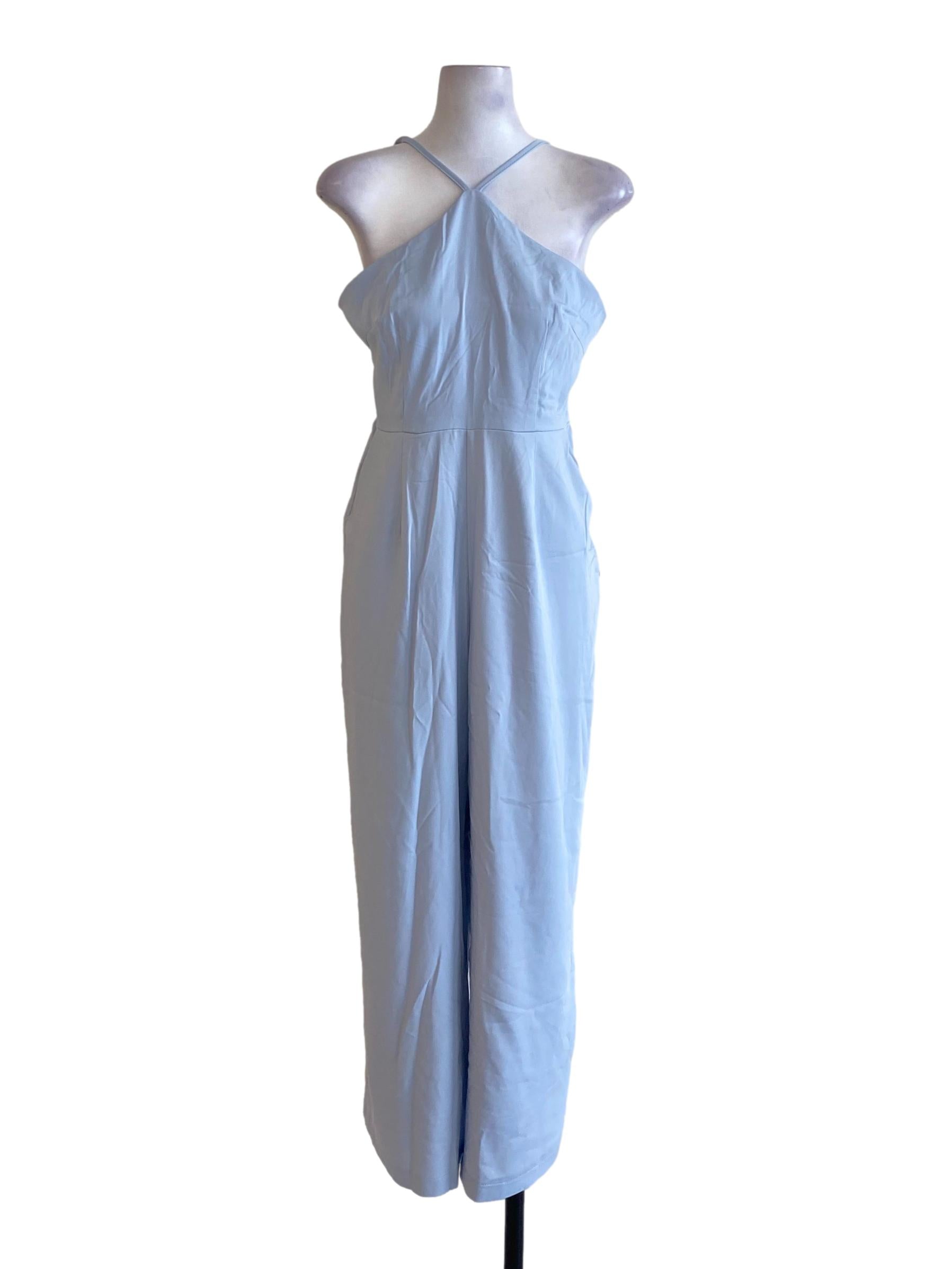 Light Sky Blue Halter Neck Loose Jumpsuit