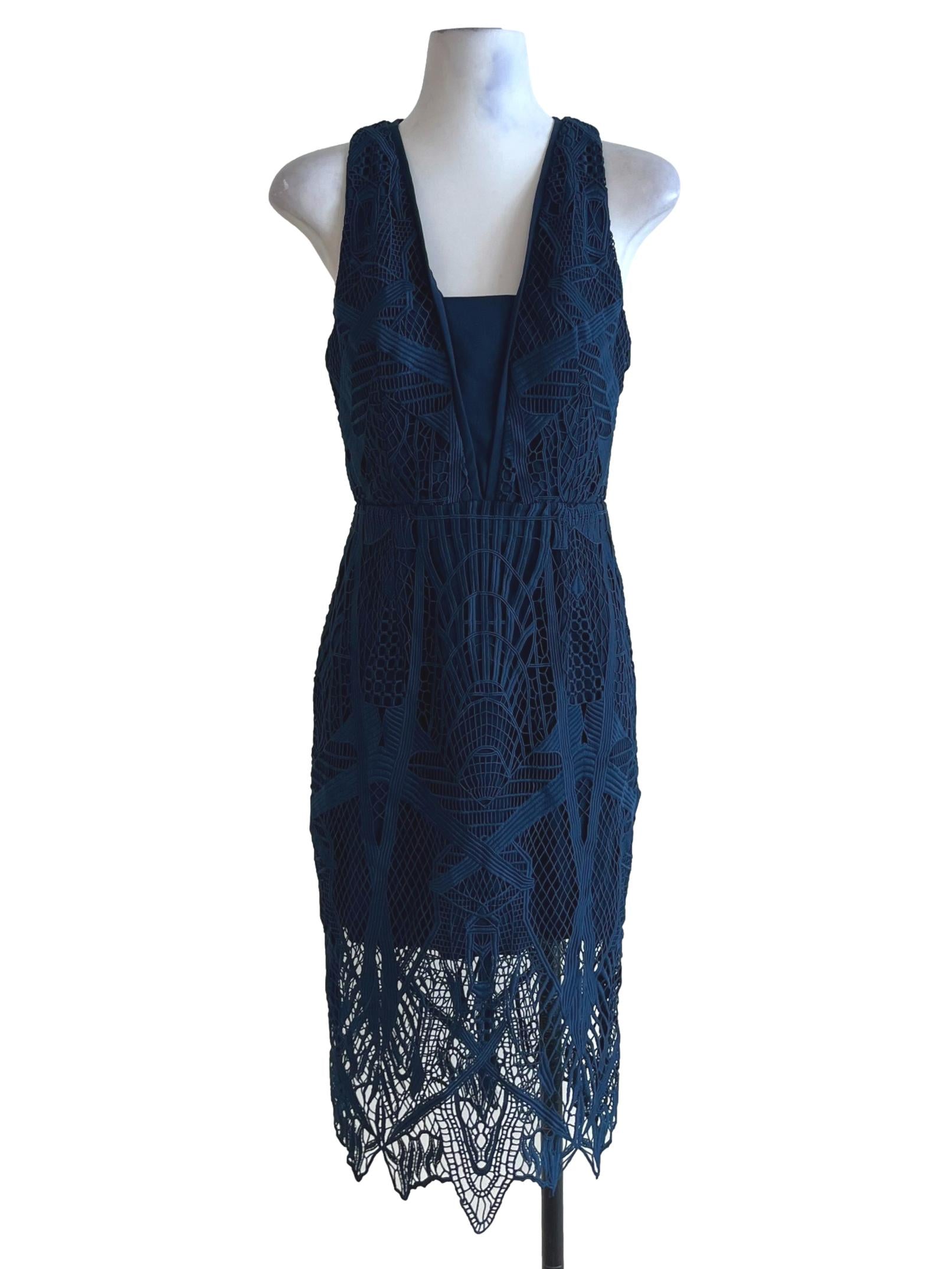 Navy Blue Lace A-Line Dress