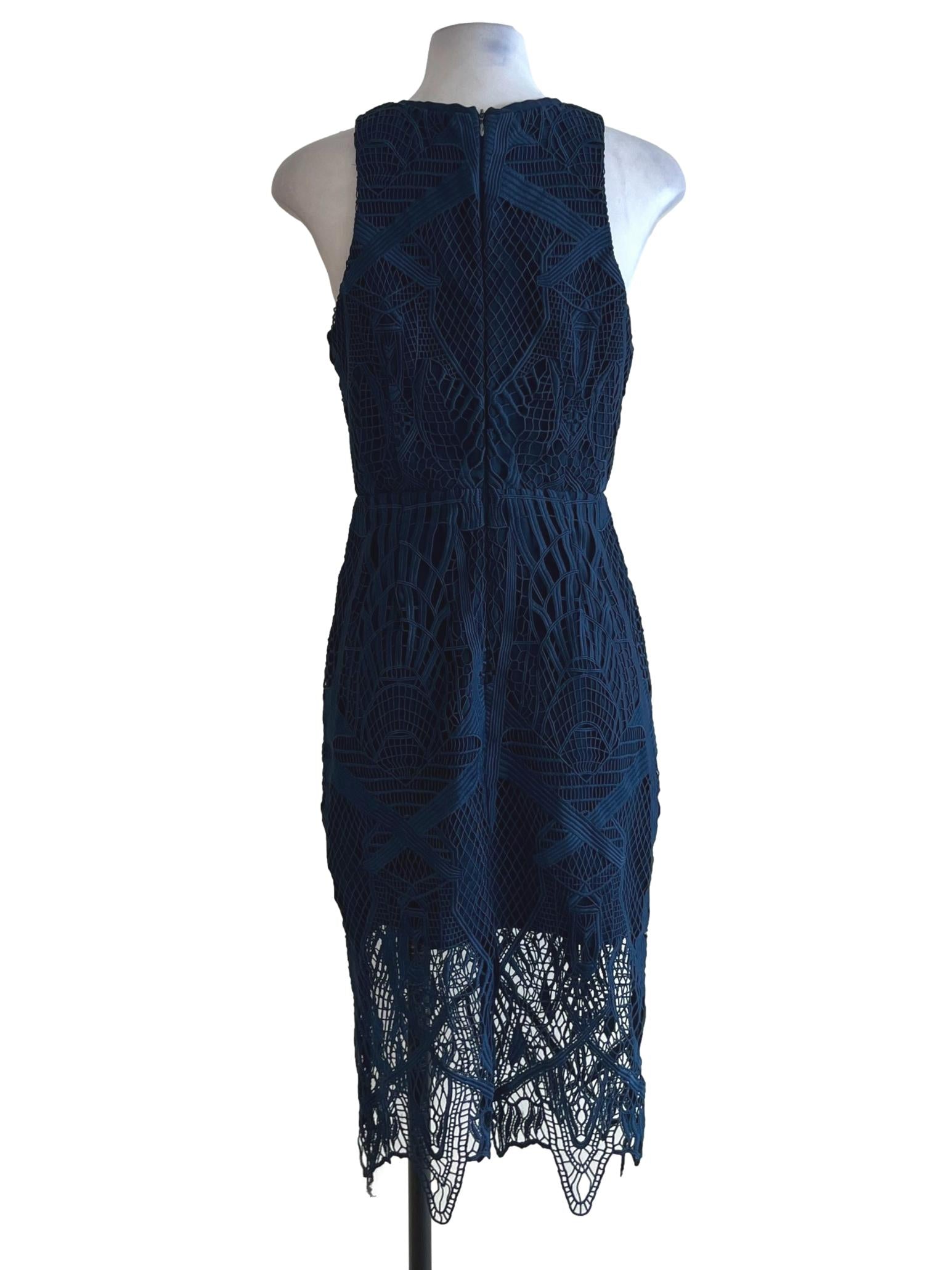 Navy Blue Lace A-Line Dress