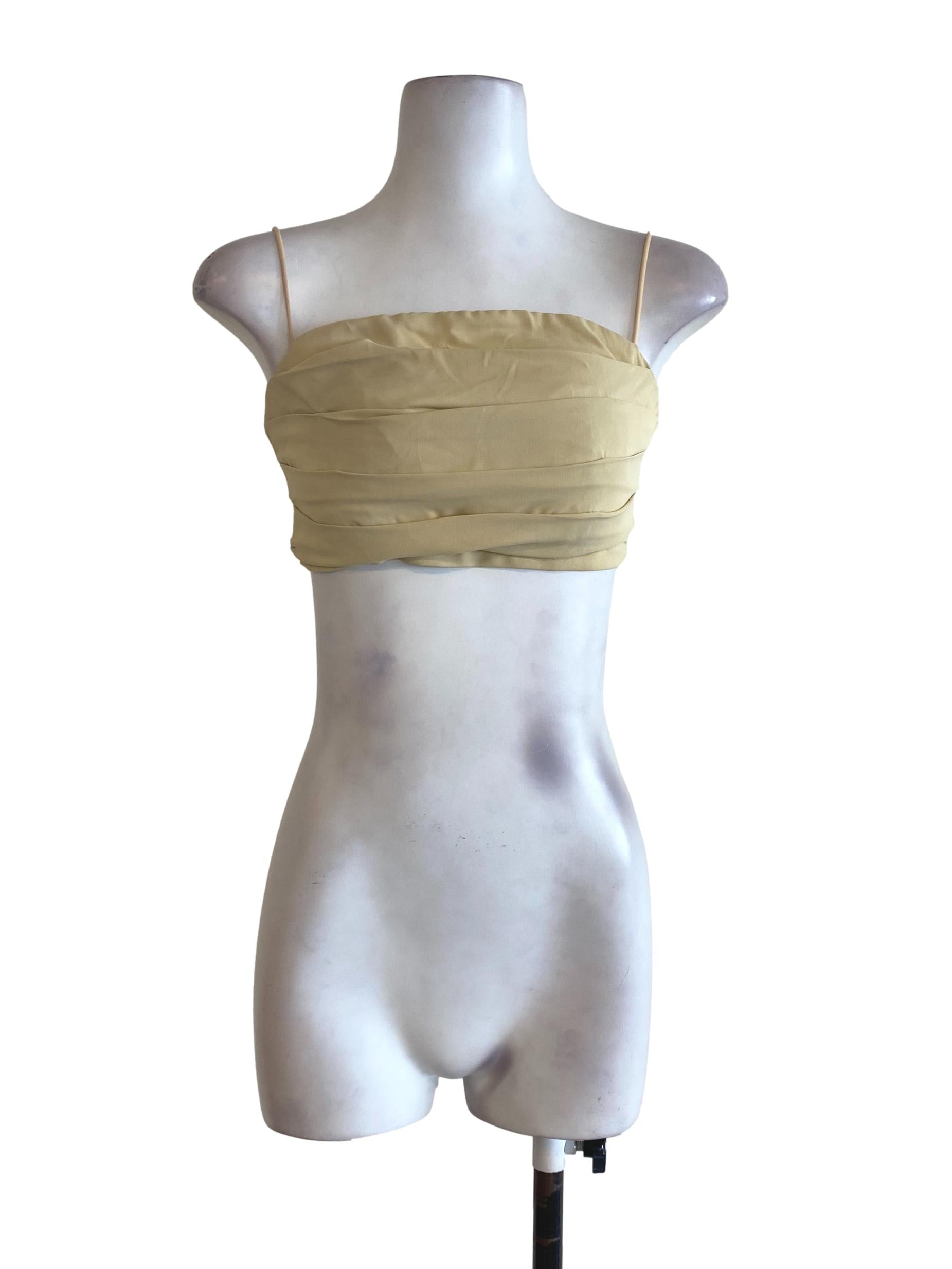 Yellow Pleated Crop Top