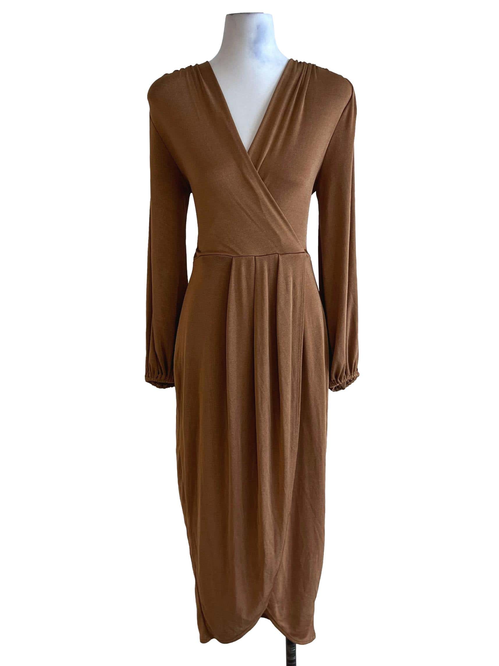 Tawny Brown V-Neckline Empire Dress
