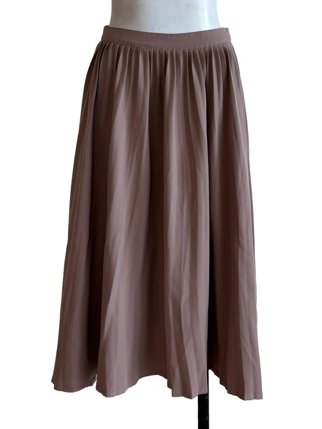 Clay Brown Pleated Flare Skirt
