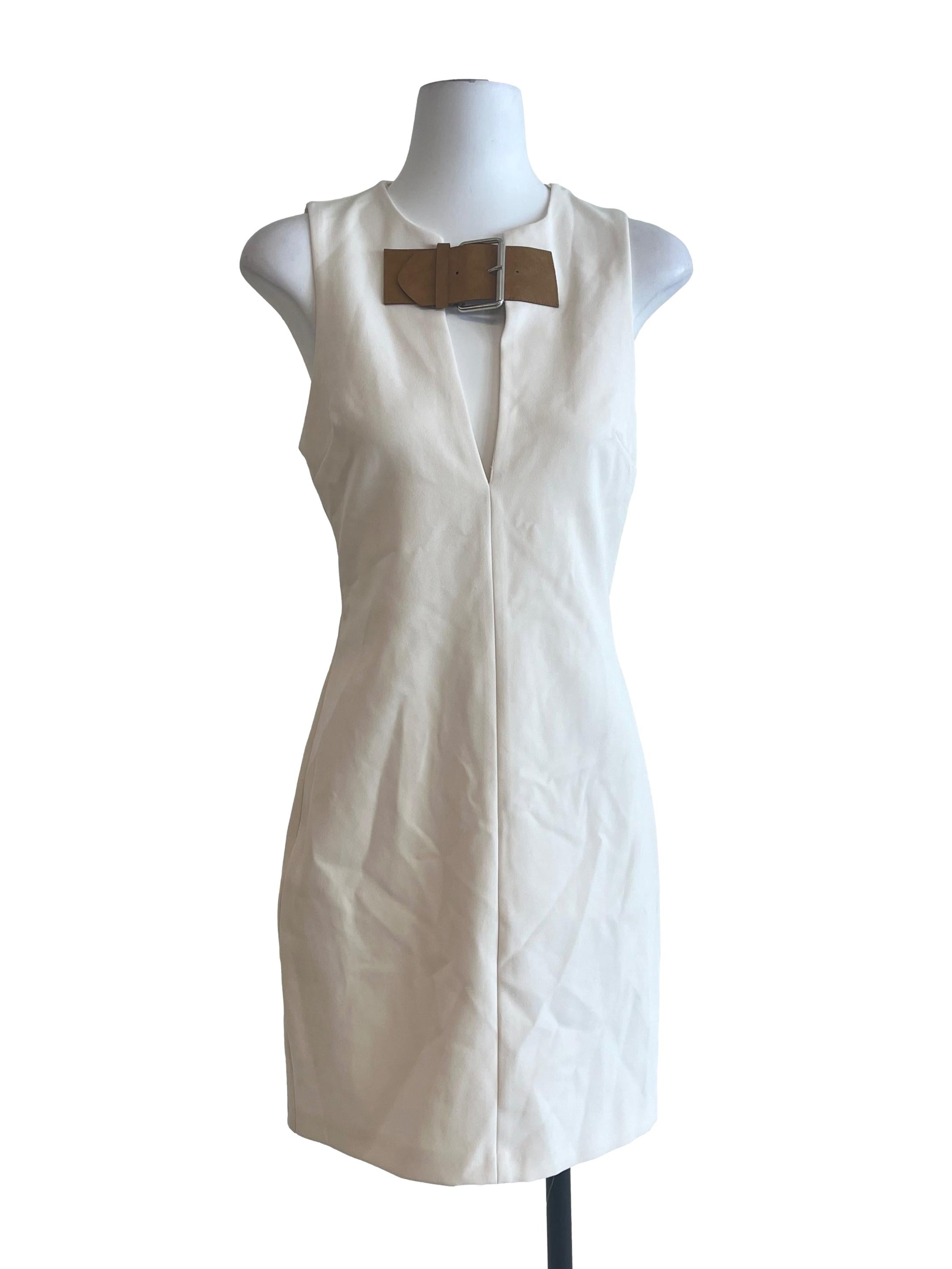 Chiffon White Belt Detail Sleeveless Dress