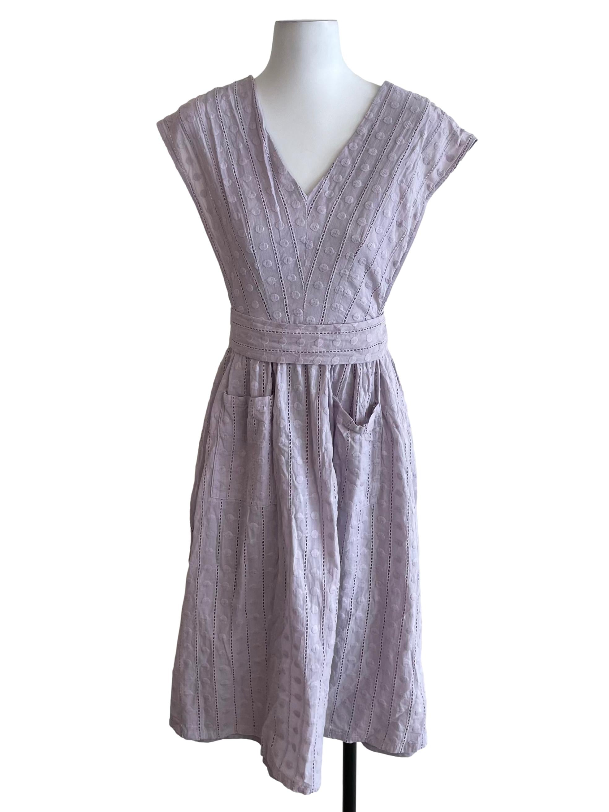 Lilac Eyelet V Neck Dress