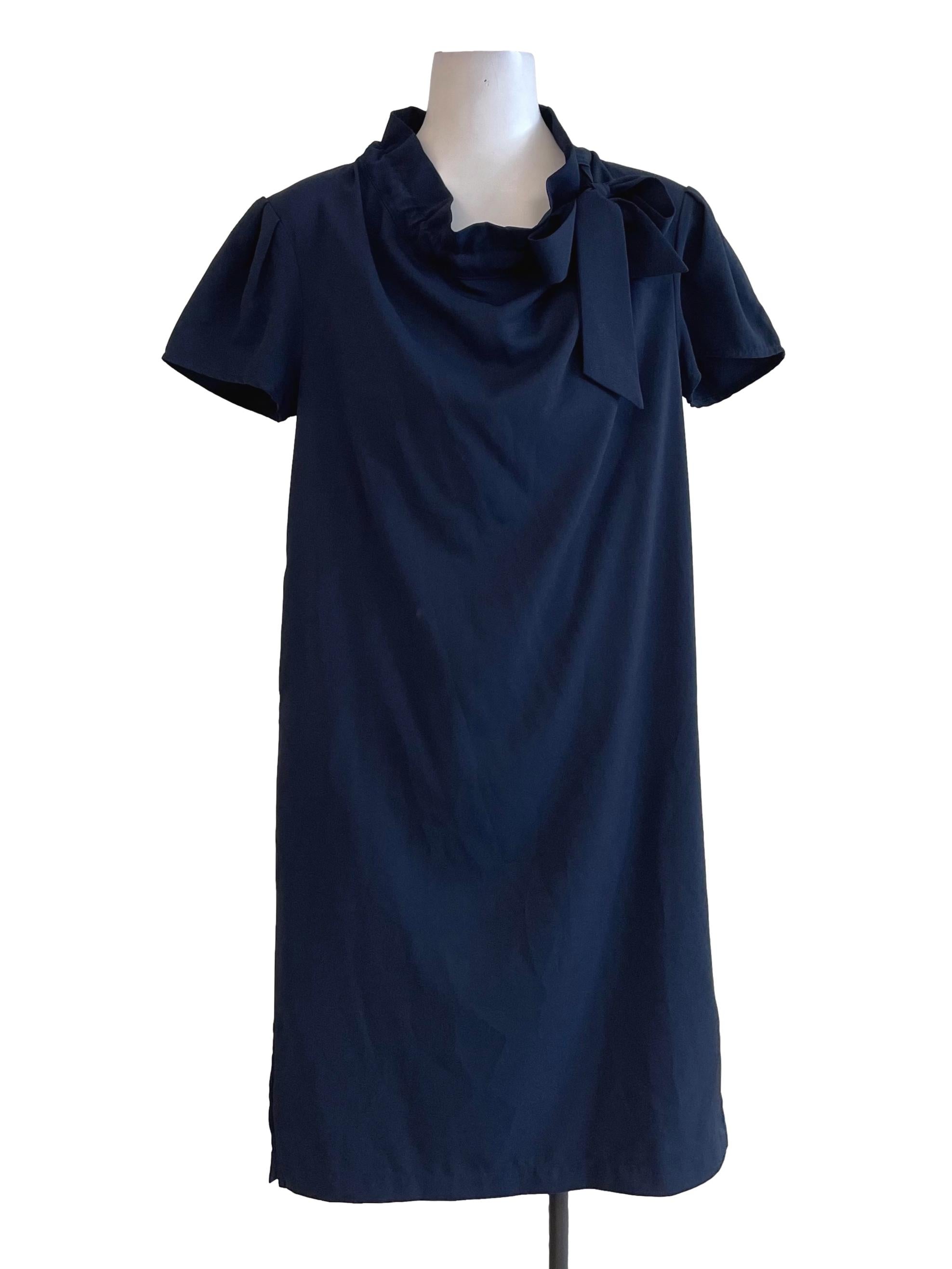 Deep Navy Ruffled Neck Dress
