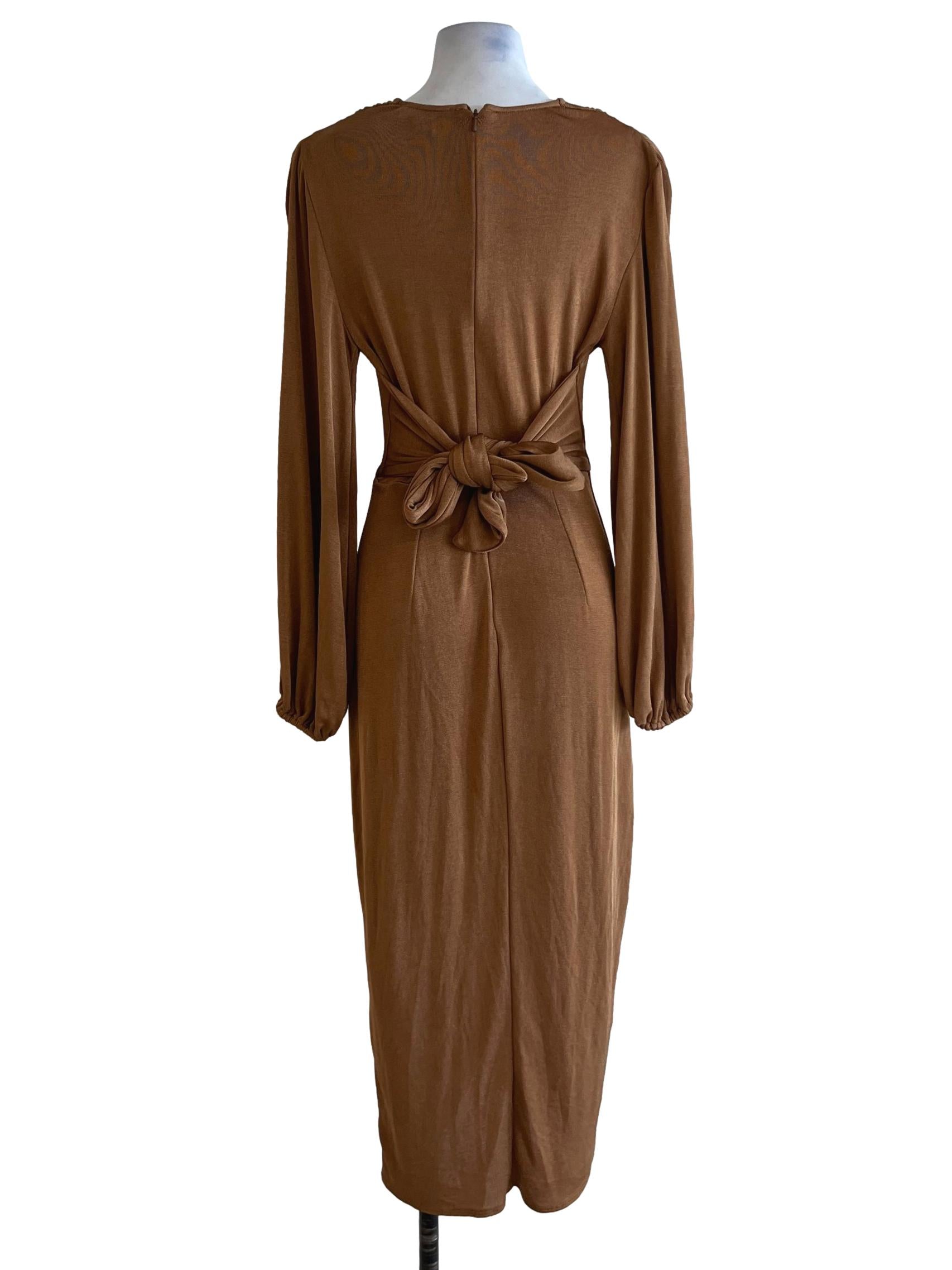 Tawny Brown V-Neckline Empire Dress