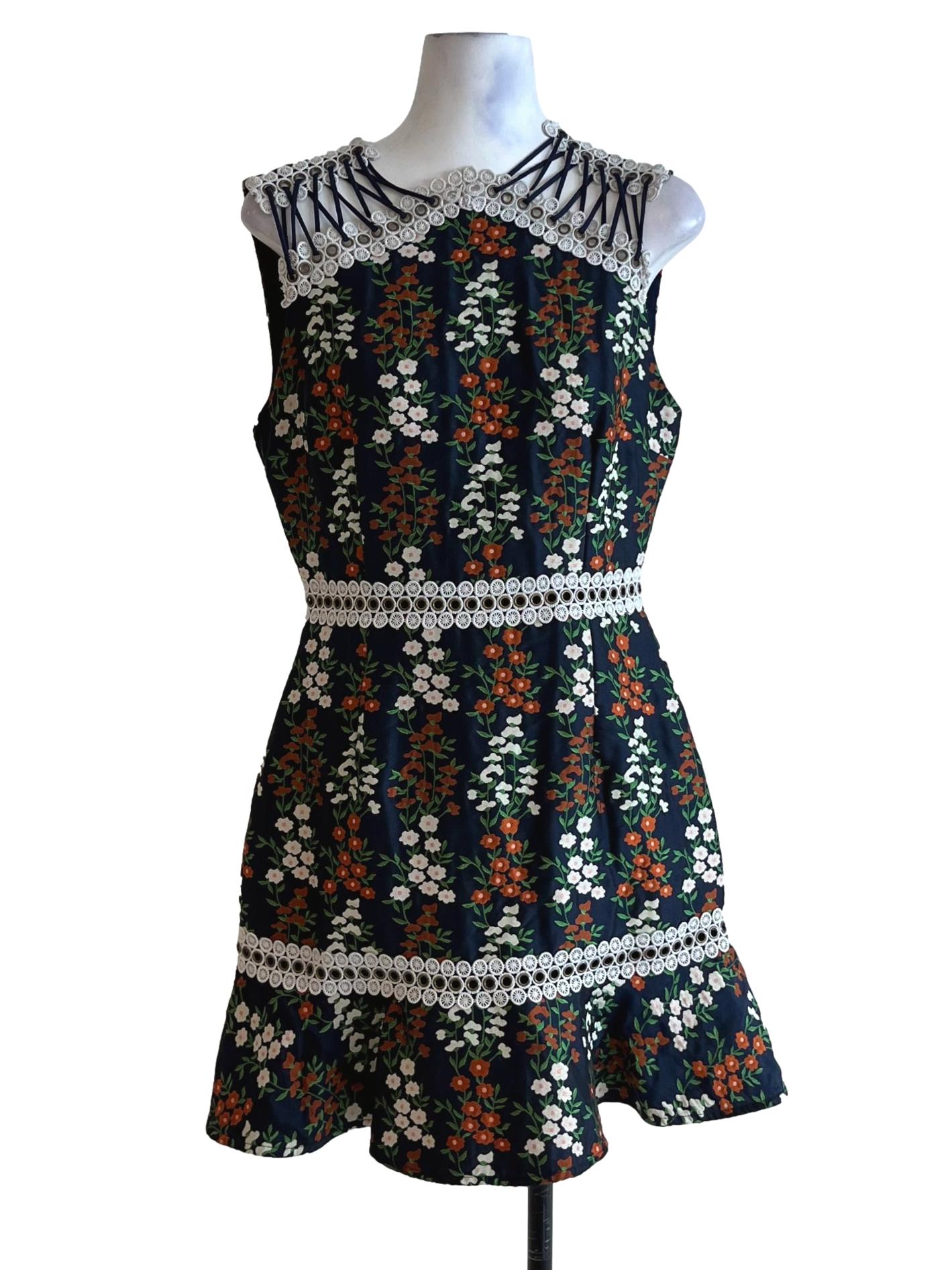 Navy Blue Floral A-Line Dress