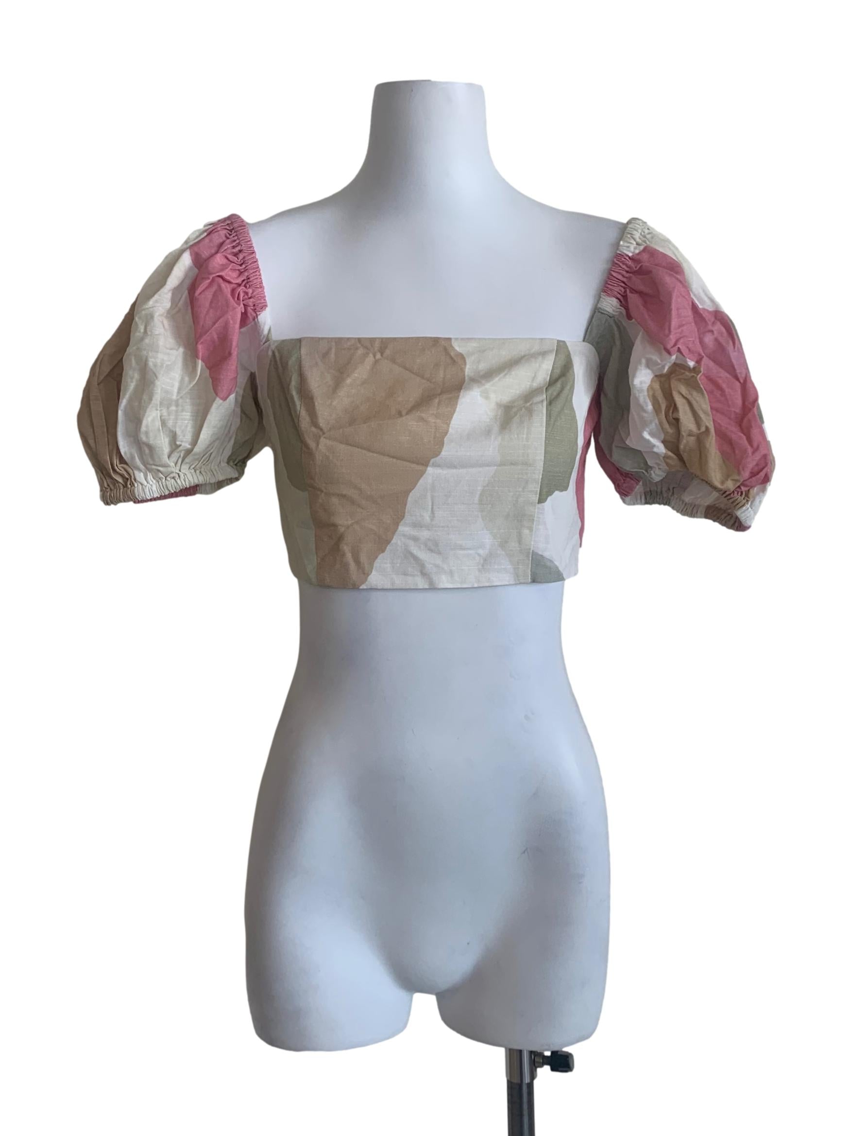 Beige Pattern Puffed Crop Top
