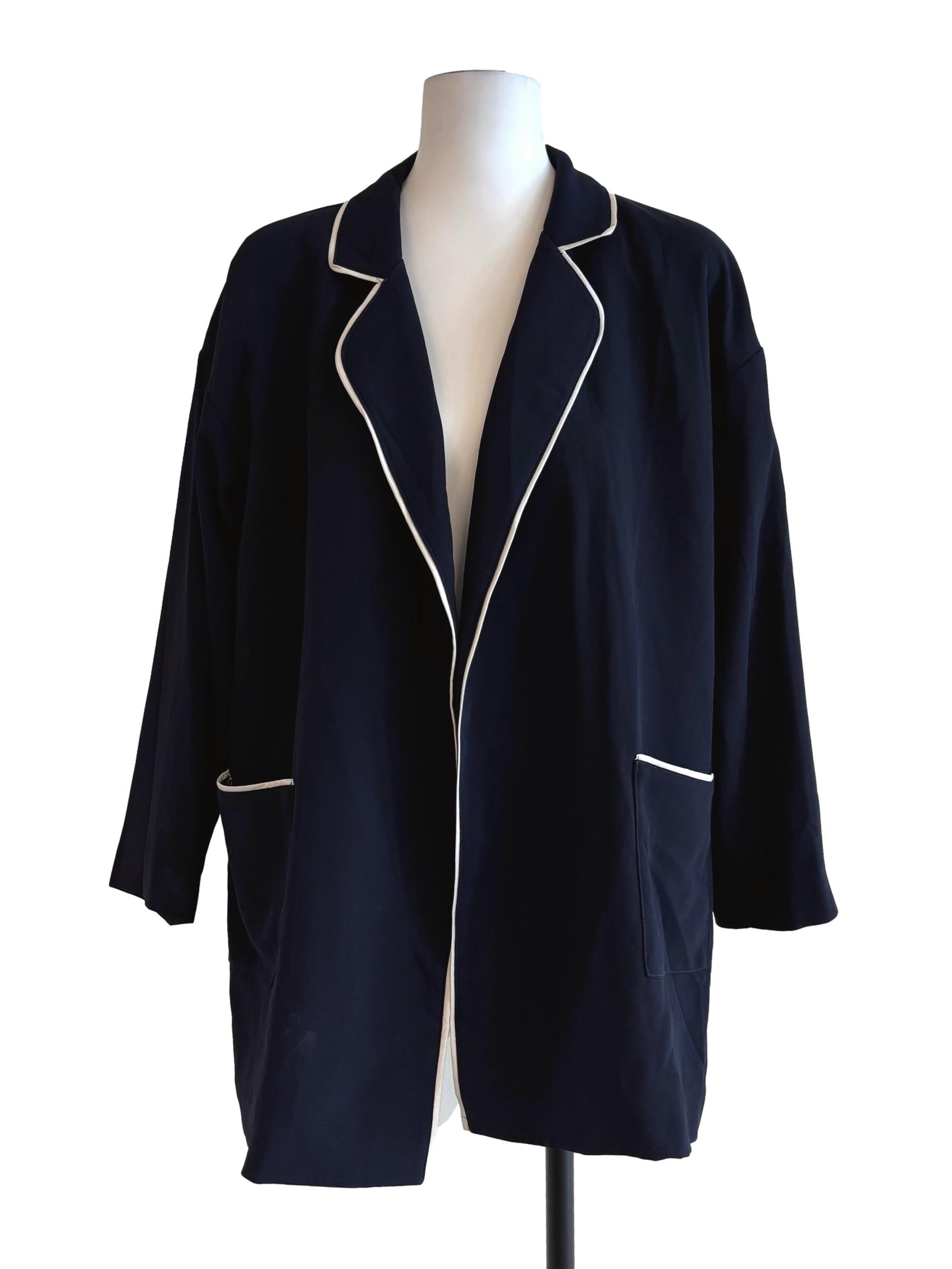Navy Blue Buttonless Casual Blazer LB