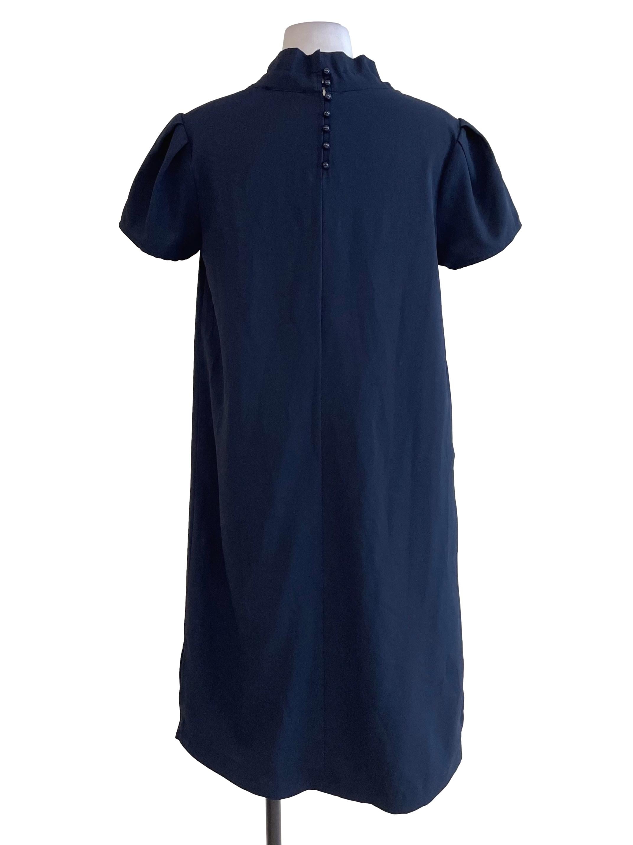 Deep Navy Ruffled Neck Dress