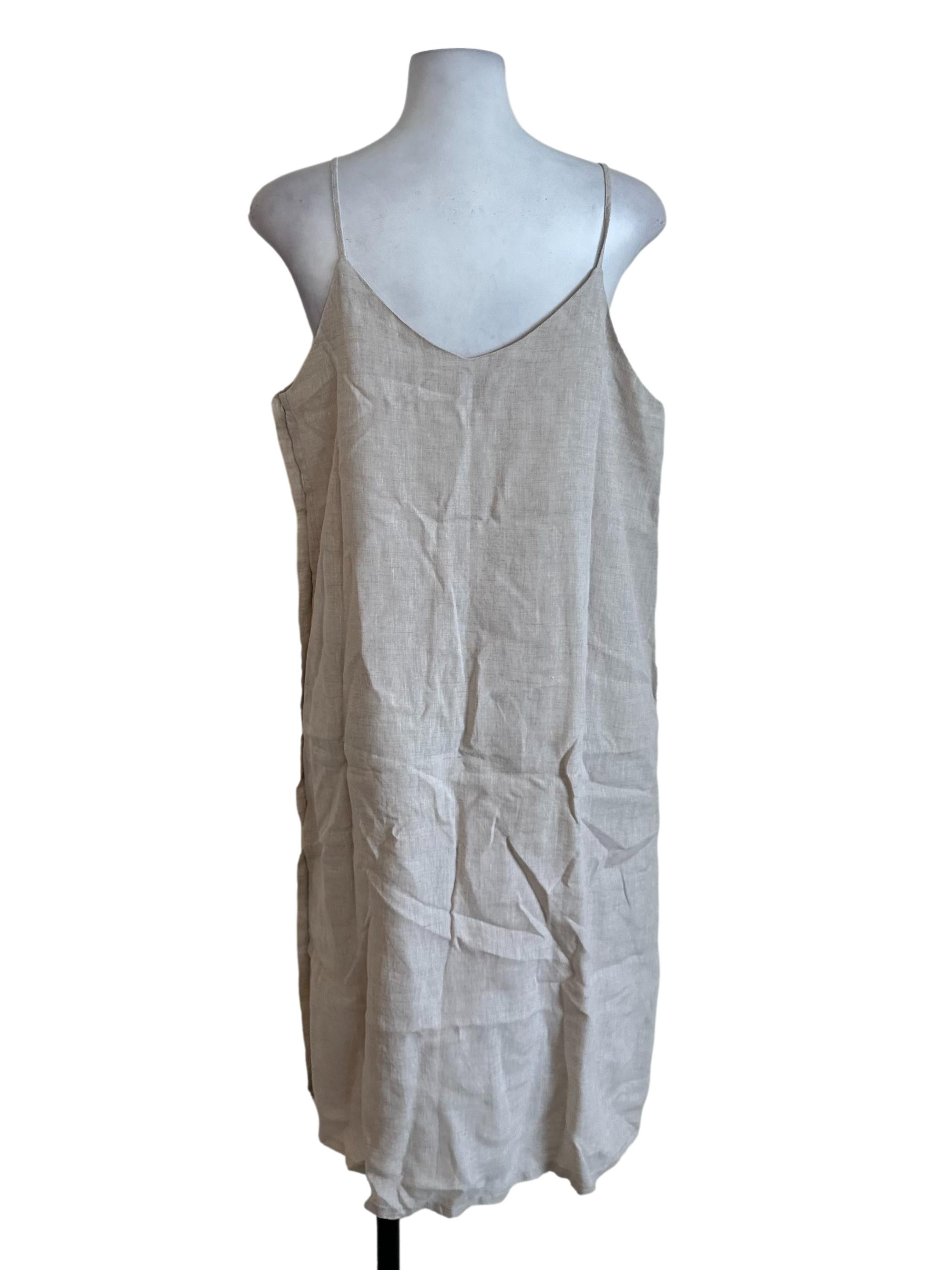 Oat Beige V Neck Button Dress