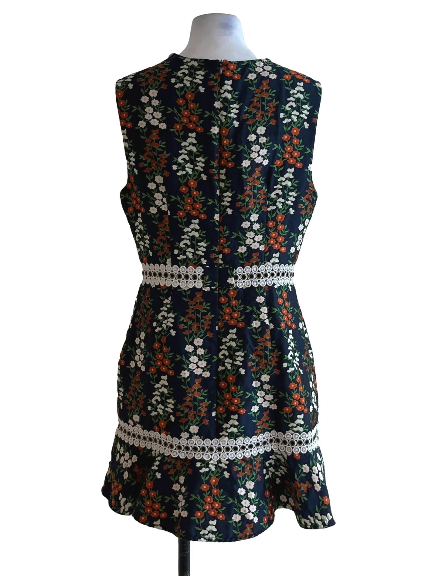 Navy Blue Floral A-Line Dress