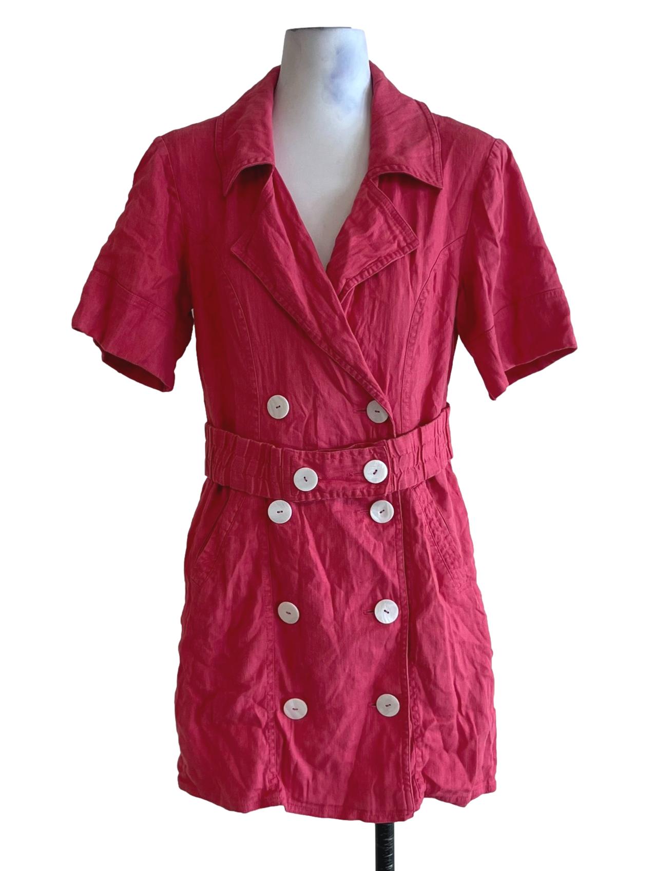Hot Pink Notched Neckline Empire Dress