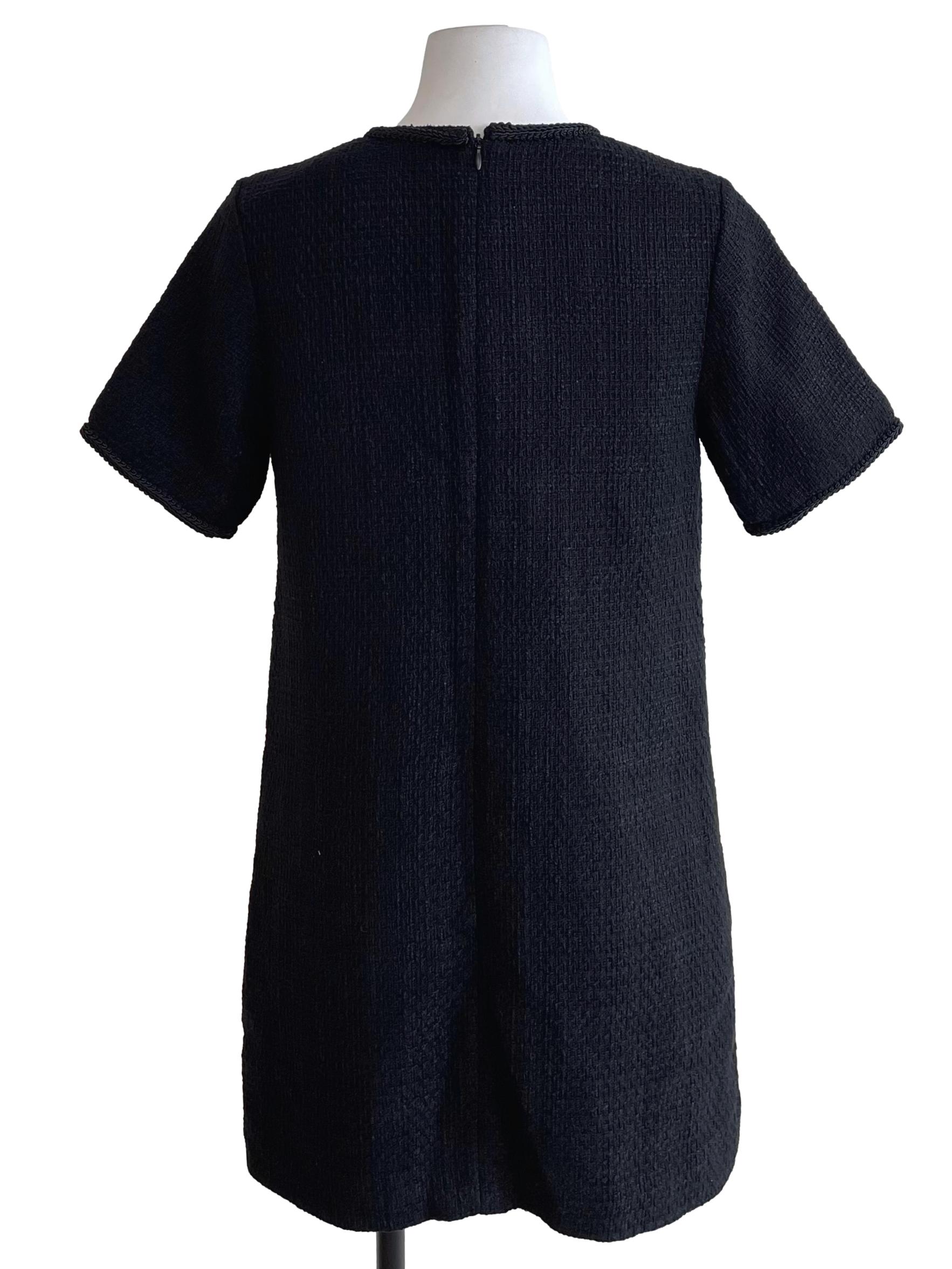 Black Tweed Round Neck Loose Dress
