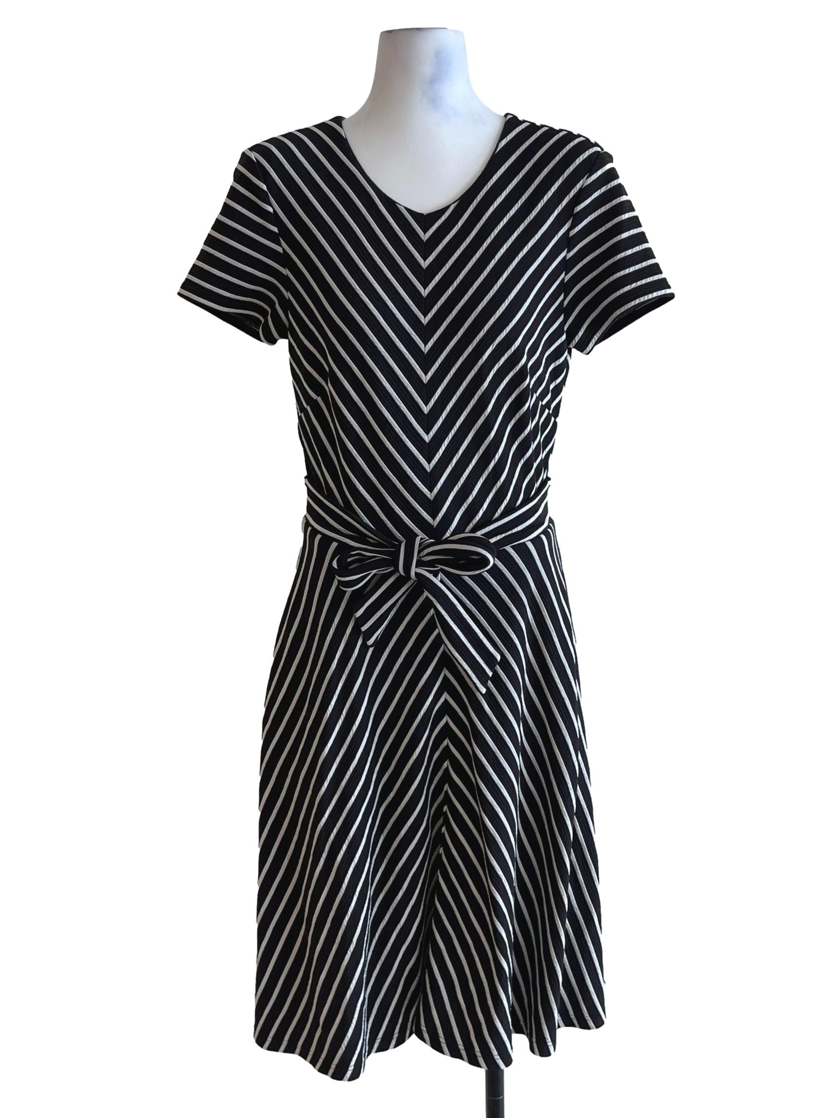 Black Awning Stripe Empire Dress