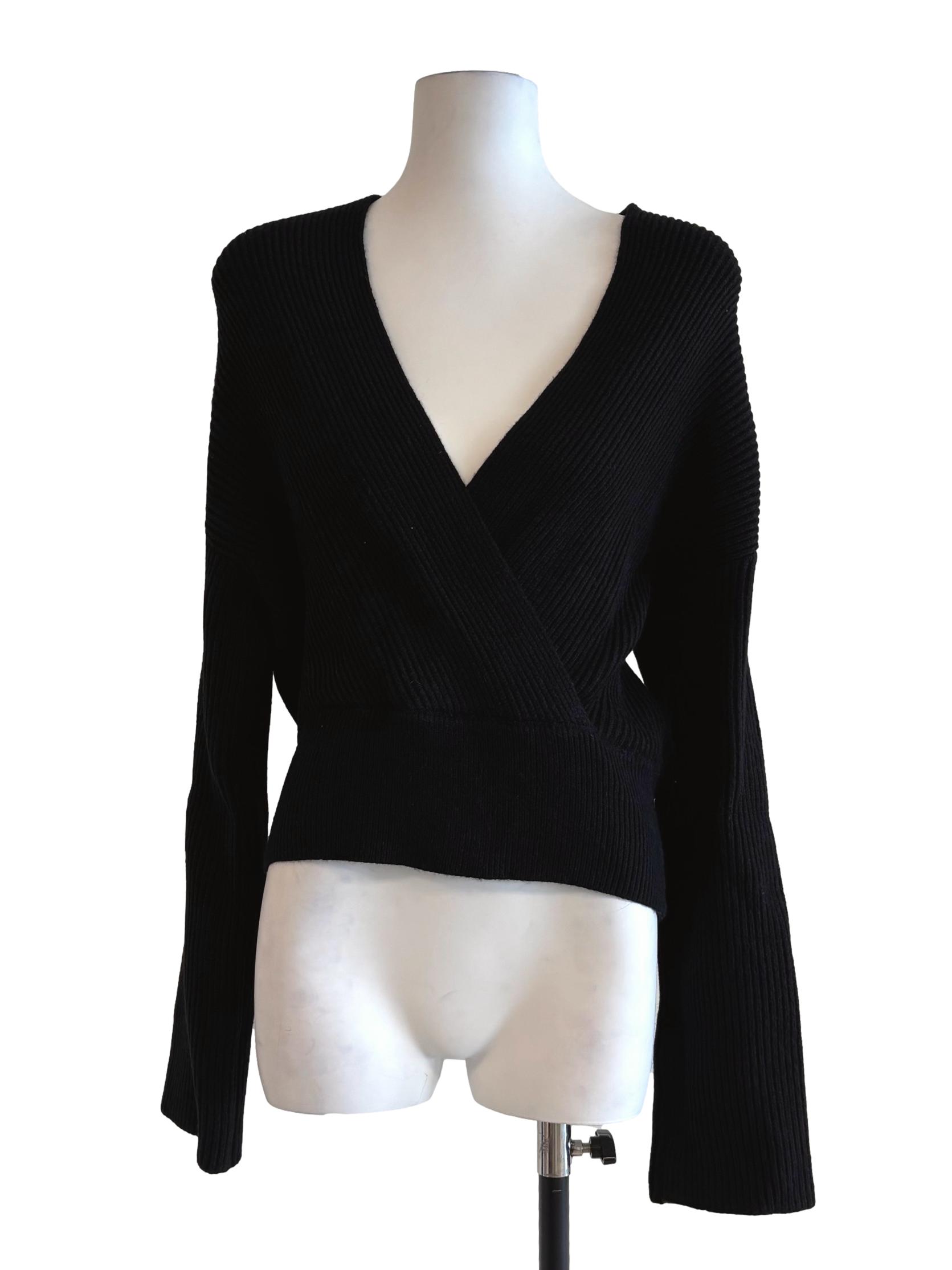 Rich Black Surplice Knit Top LB