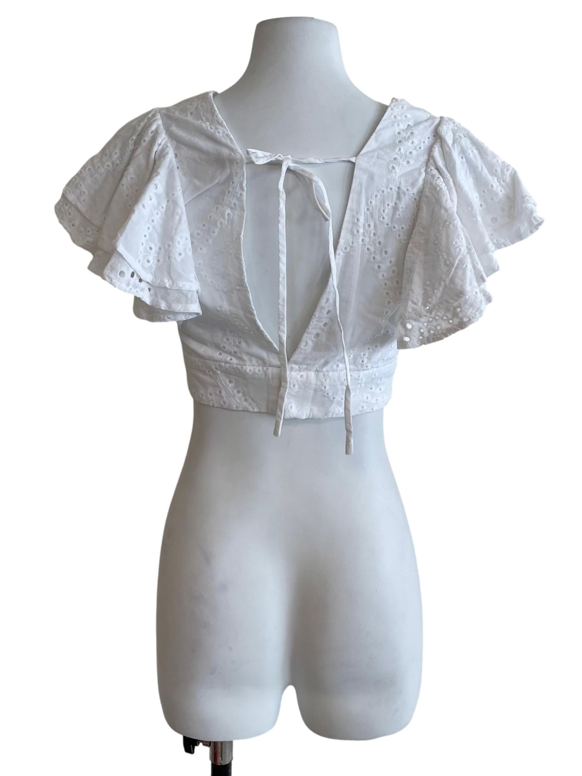 White Butterfly Sleeves Eyelet Mini Top