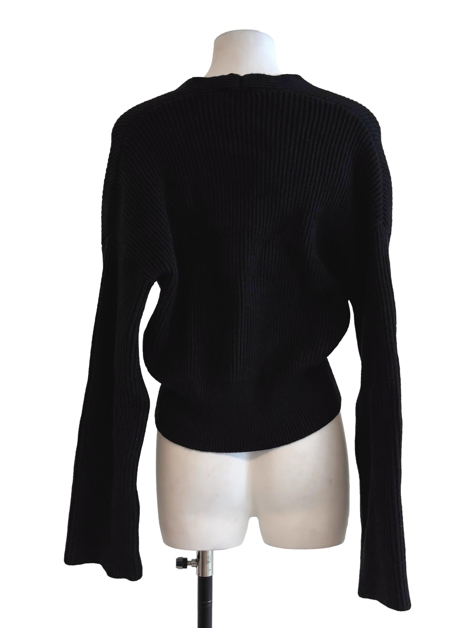 Rich Black Surplice Knit Top LB