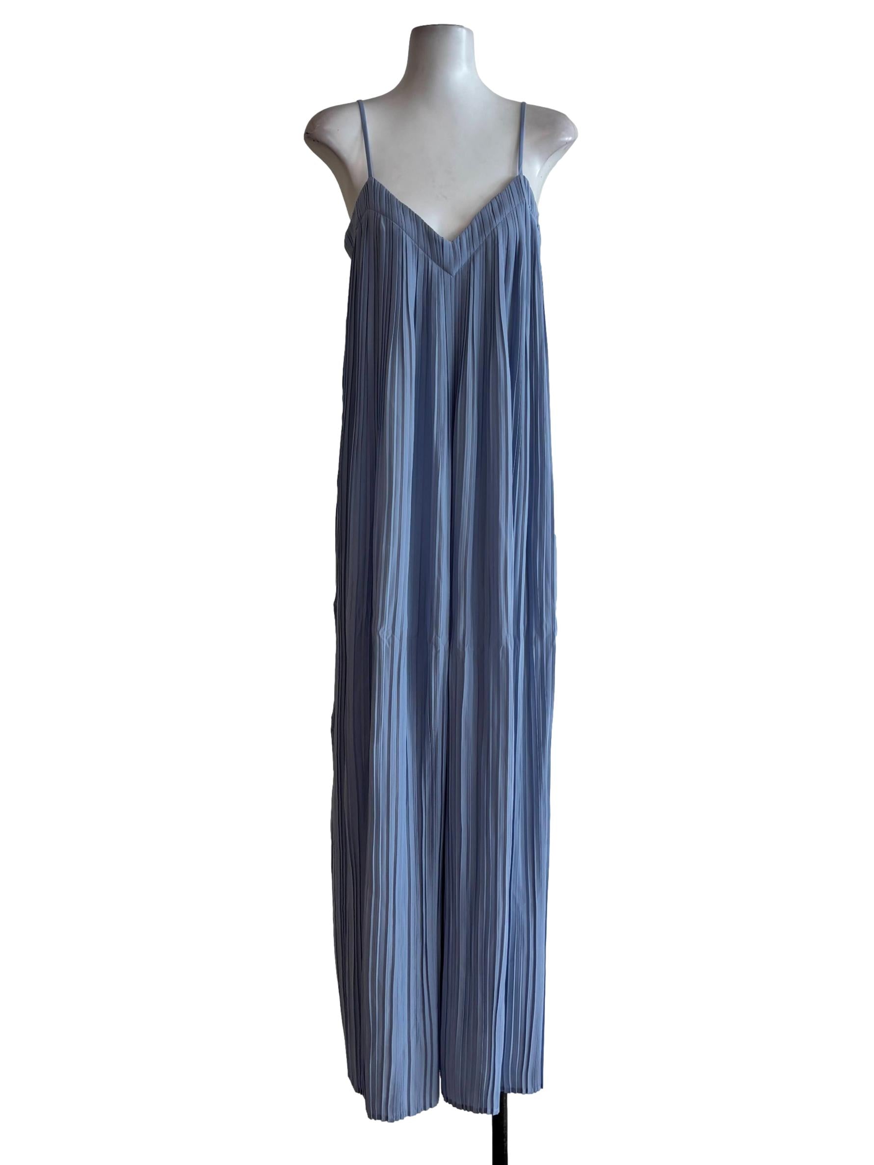 Powder Blue Spaghetti Strap Pleated Jumpsuit