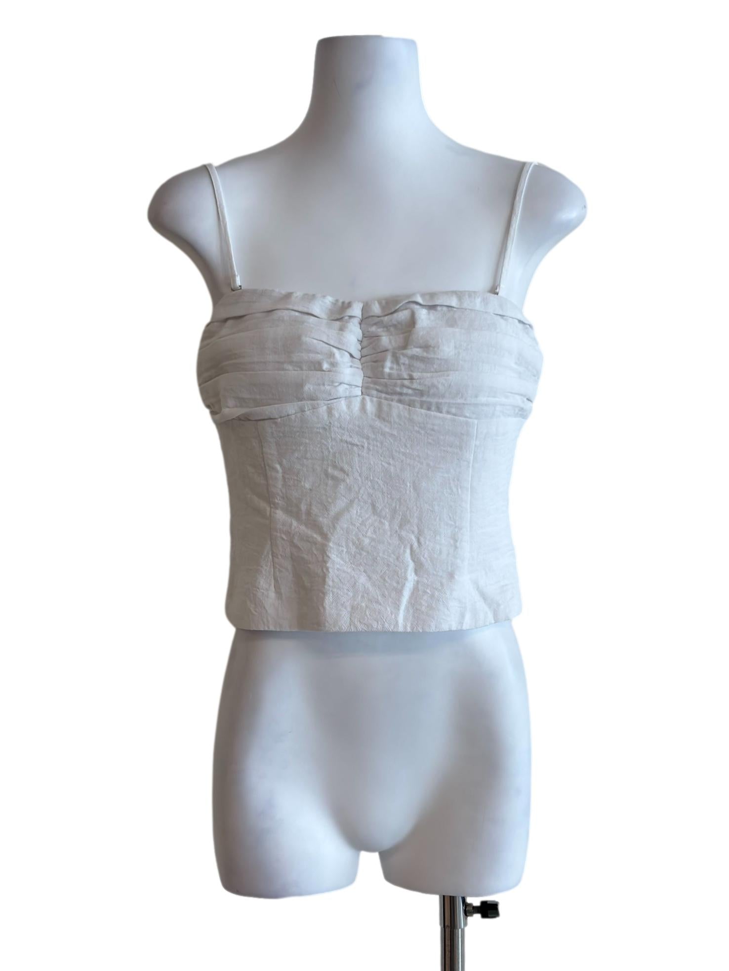 Pure White Pleats Detail Spaghetti Strap Top