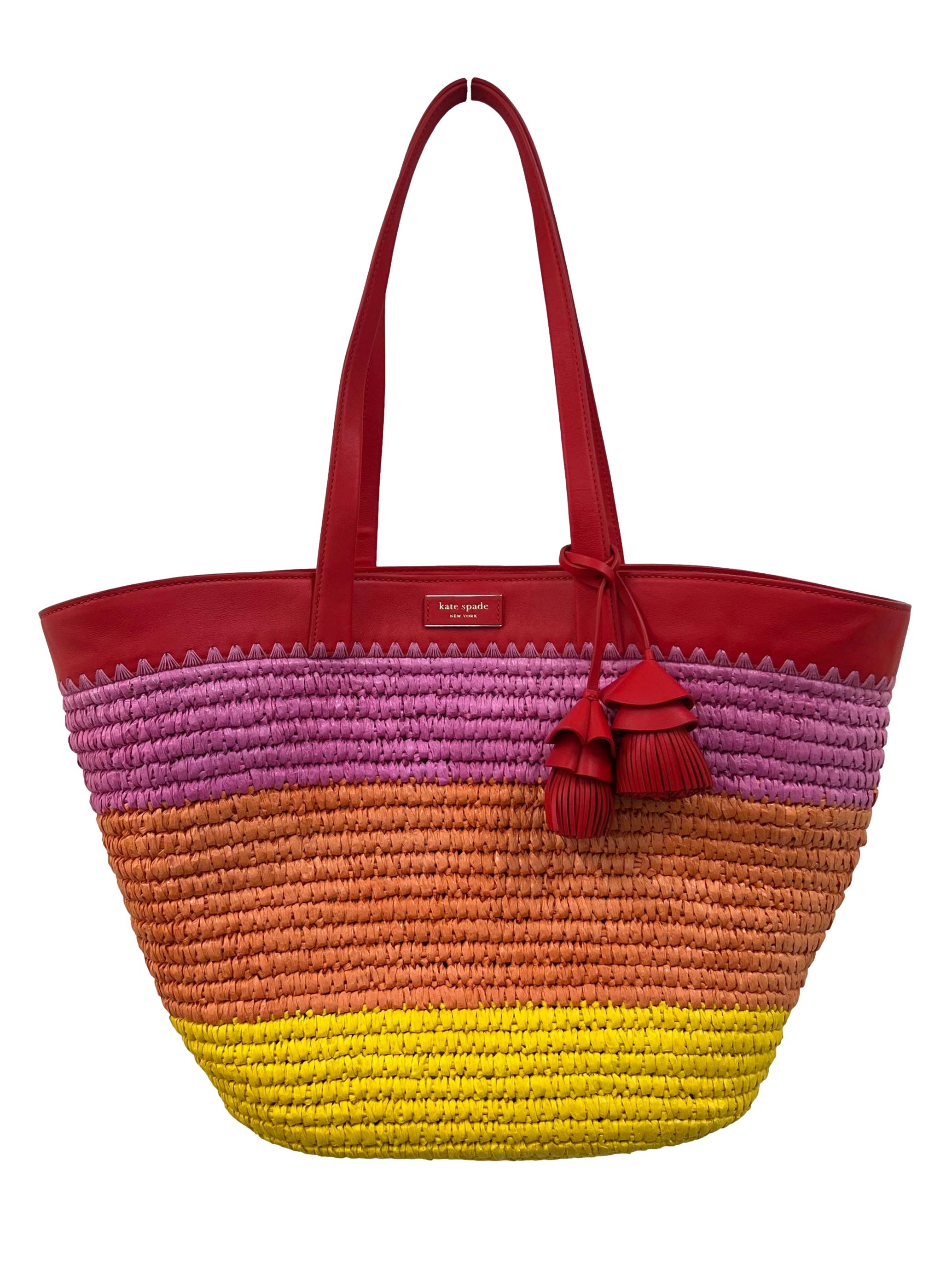 Multicoloured The Pier Striped Straw Medium Tote