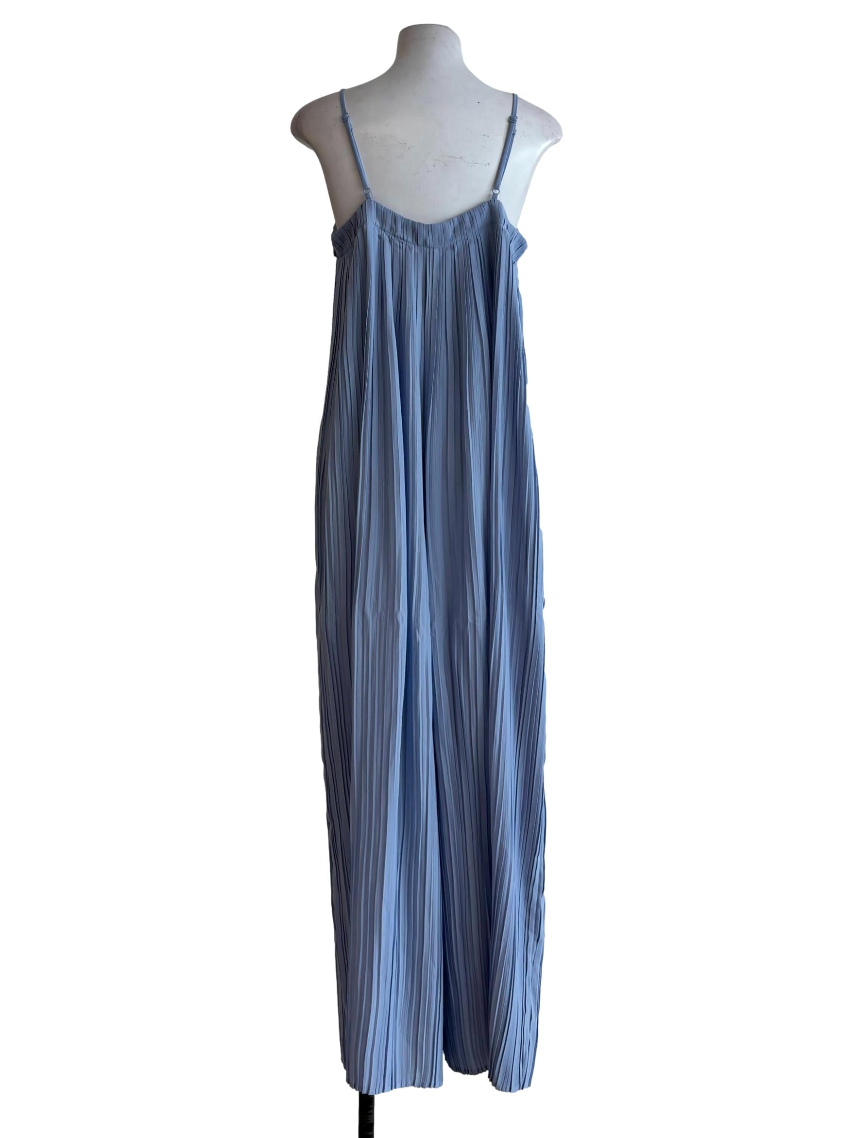 Powder Blue Spaghetti Strap Pleated Jumpsuit