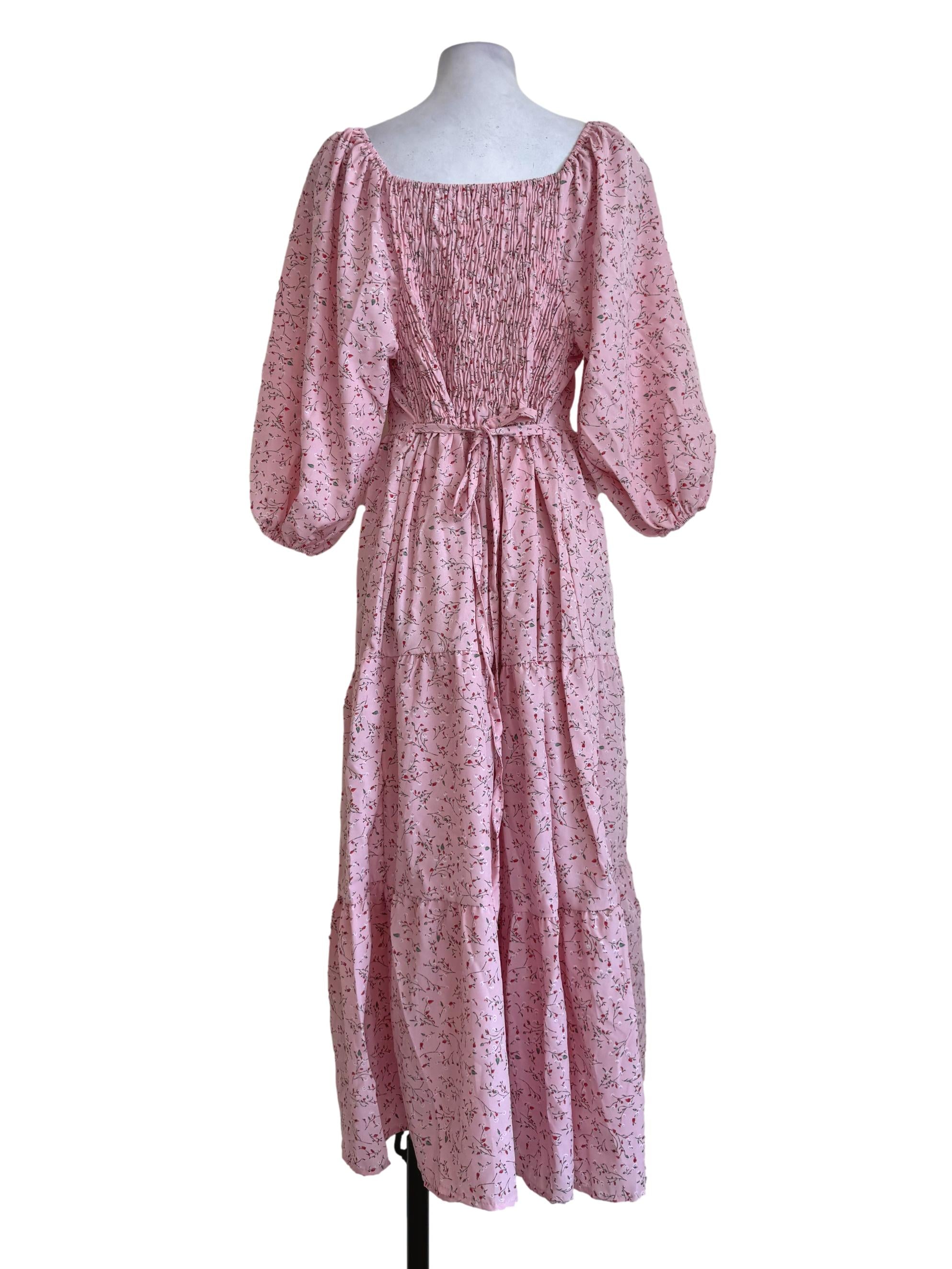 Blush Pink With Floral Motif Square Neck Dress